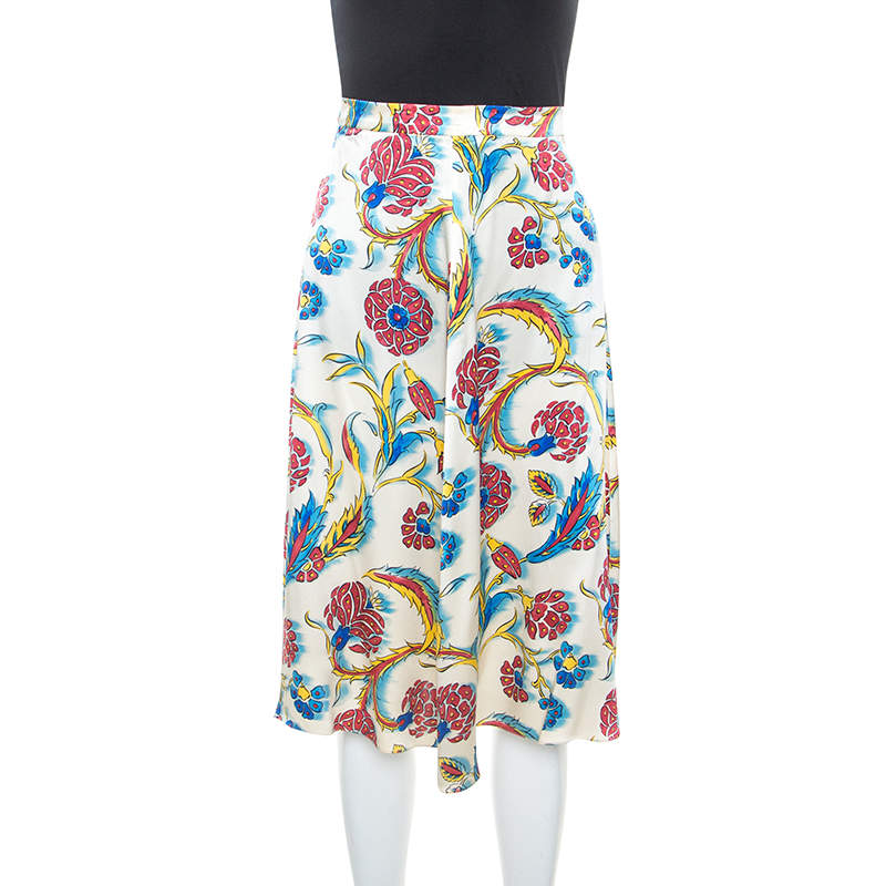 Celine Multicolor Printed Silk A-Line Skirt S