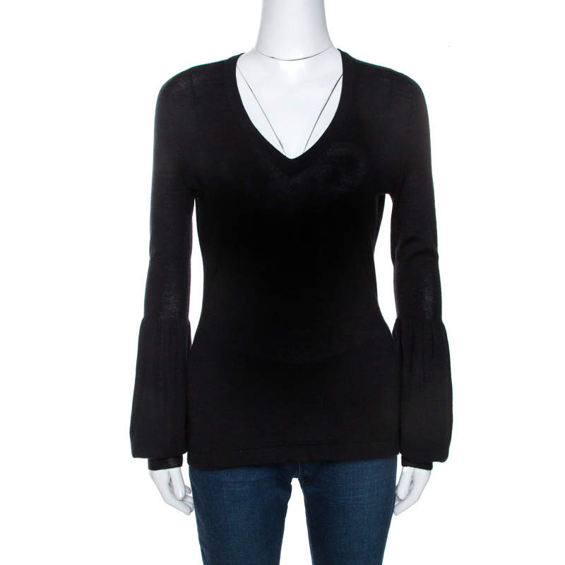 Celine Black Cashmere Knit Long Sleeve Top M