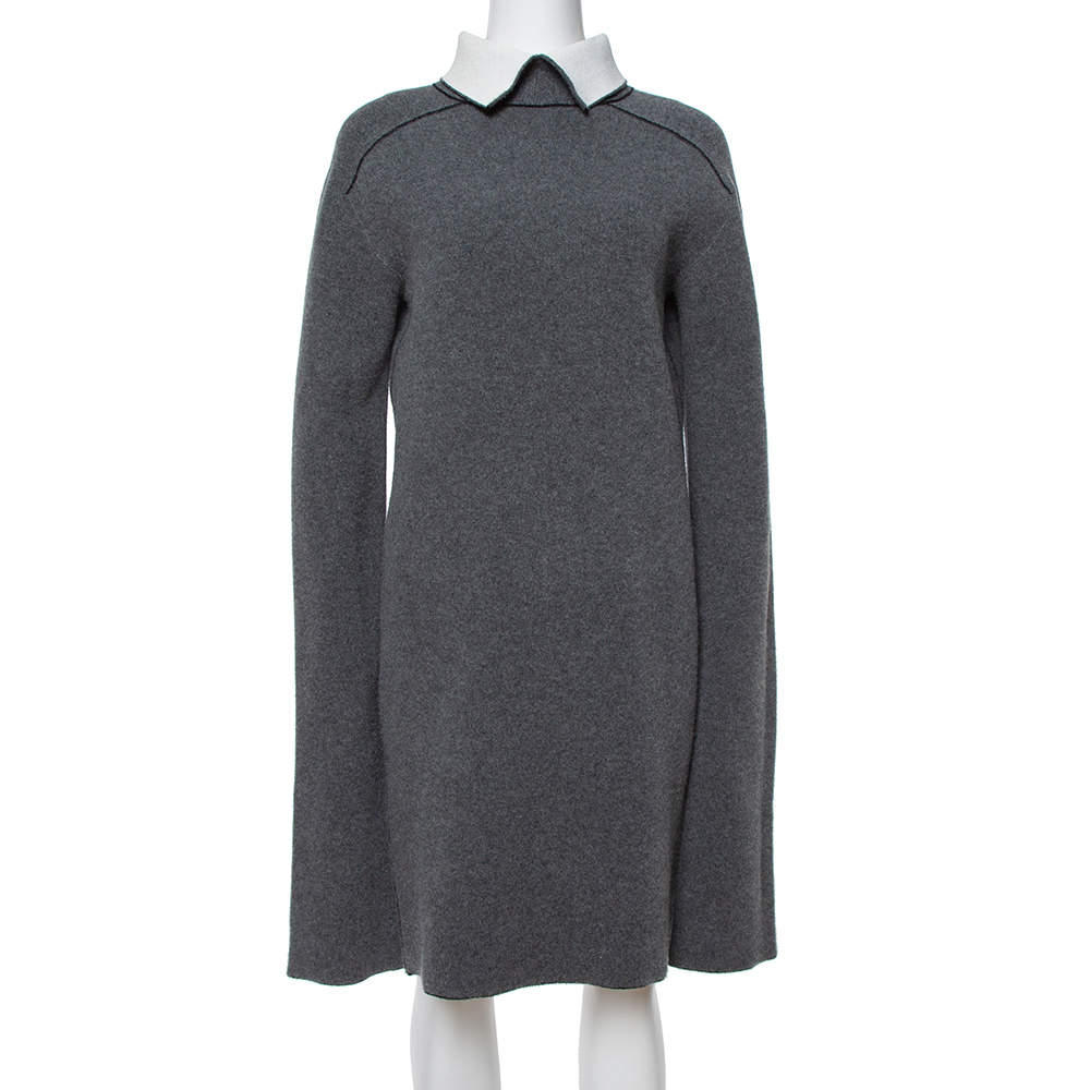 فستان سويتر سيلين رقبة مرتفعة متباينة اللون صوف رصاصي مقاس صغير (سمول)