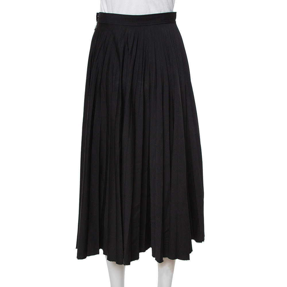Celine Black Wool Pleated Midi Skirt S