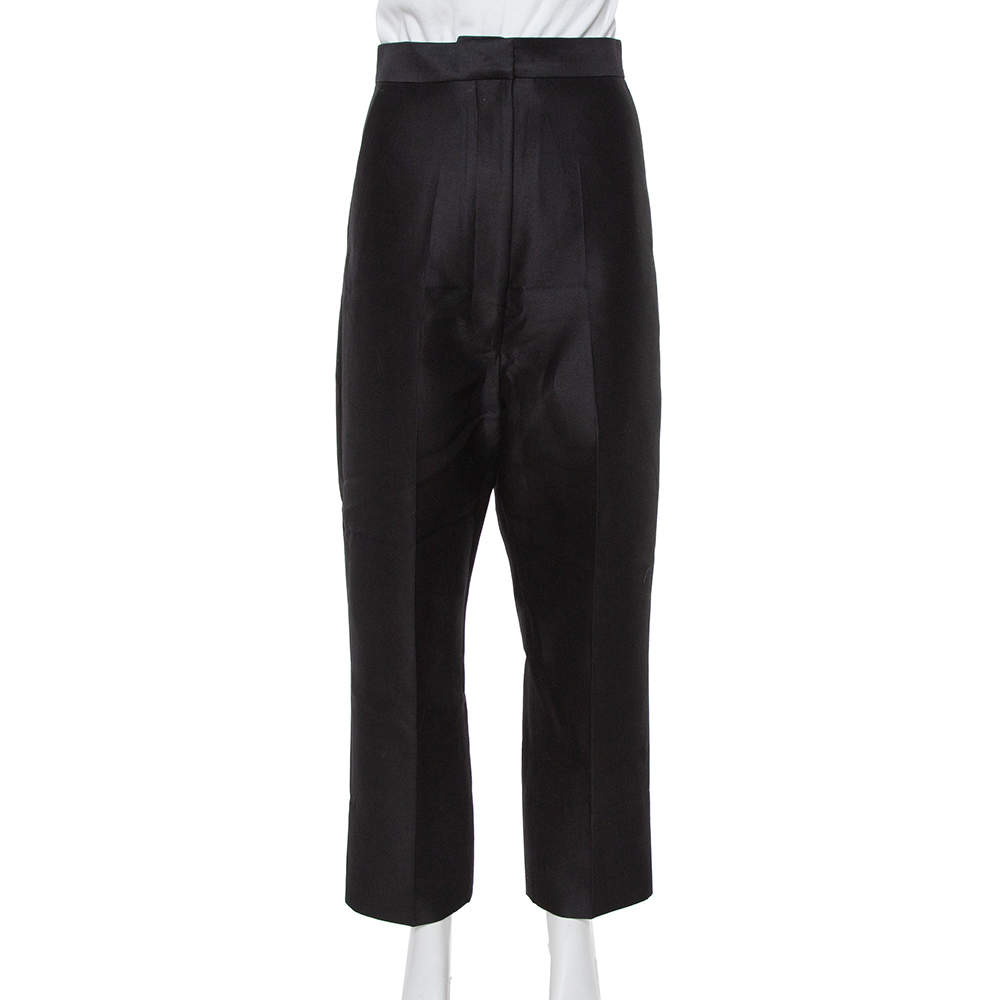 Pre Owned بنطلون سيلين قصير خصر مرتفع حرير و صوف أسود مقاس صغير (سمول)