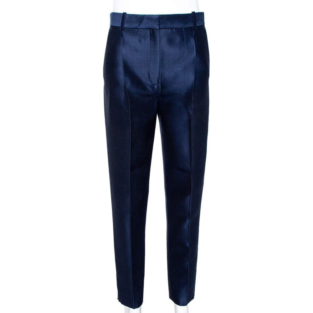 Celine Navy Blue Wool & Silk Tapered Trousers S