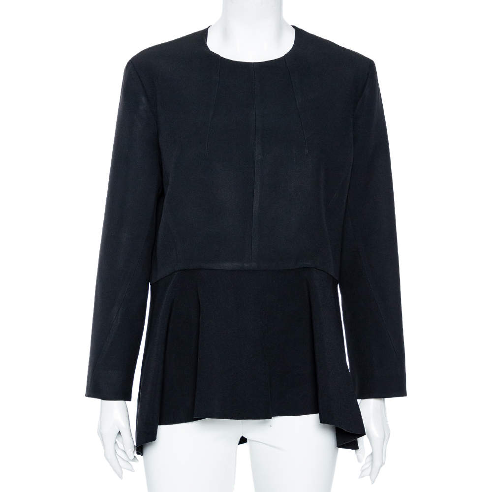 Pre Owned Celine Black Crepe Peplum Detailed Top L