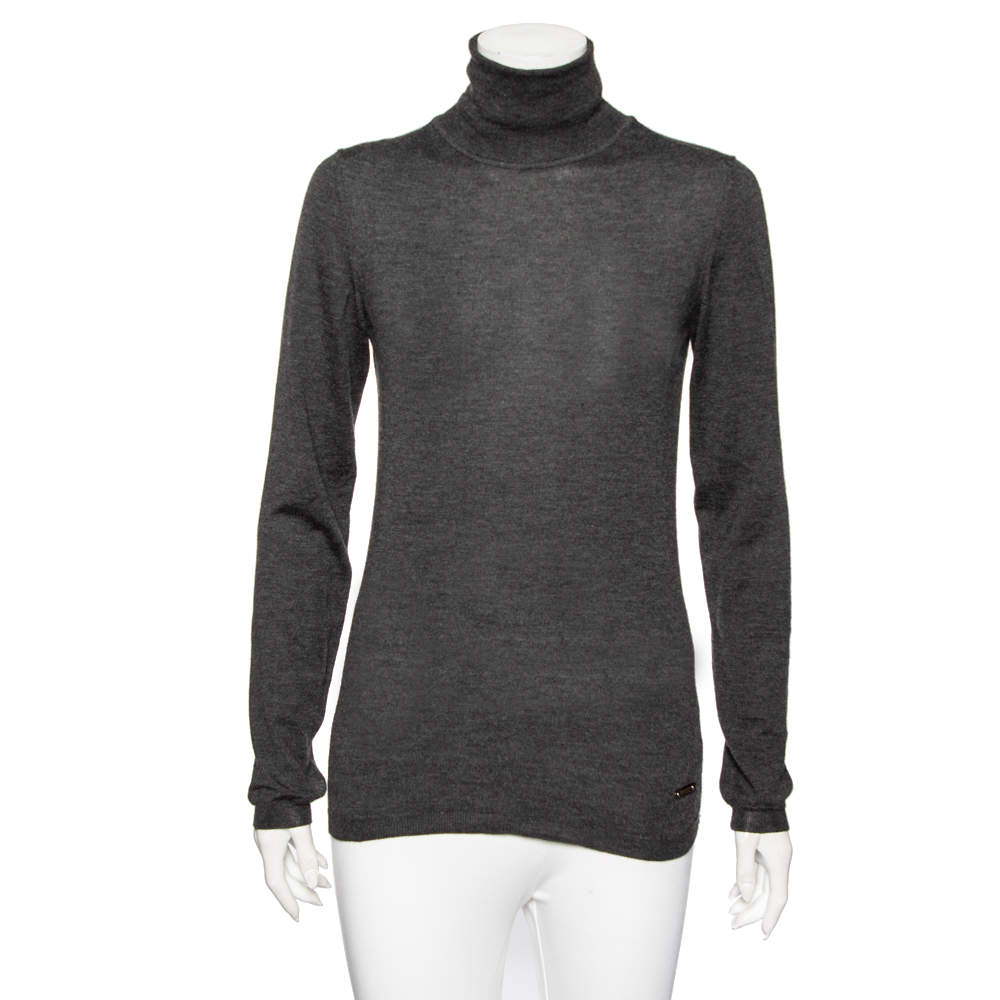 Pre Owned Celine Grey Cashmere Silk Turtle Neck Long Sleeve Jumper M