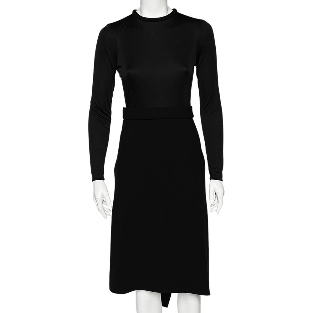 Pre Owned Celine Black Crepe & Silk Cut-Out Back Detailed Long Sleeve Dress M