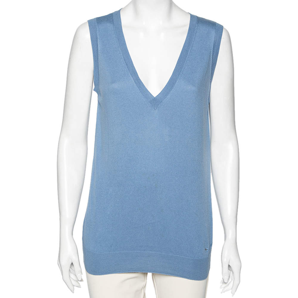 Pre Owned Celine Blue Knit Sleeveless Sweater S