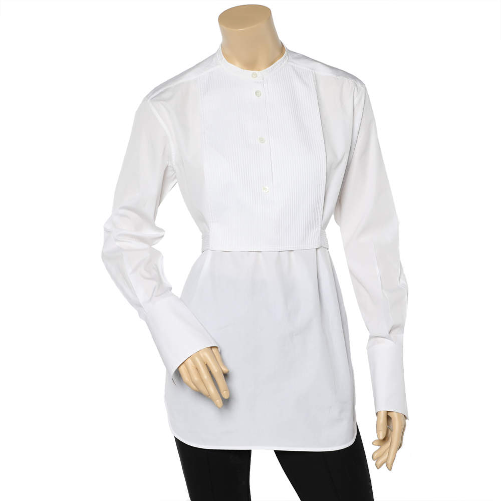 Pre Owned Celine White Cotton Long Sleeve Button Front Tuxedo Shirt M