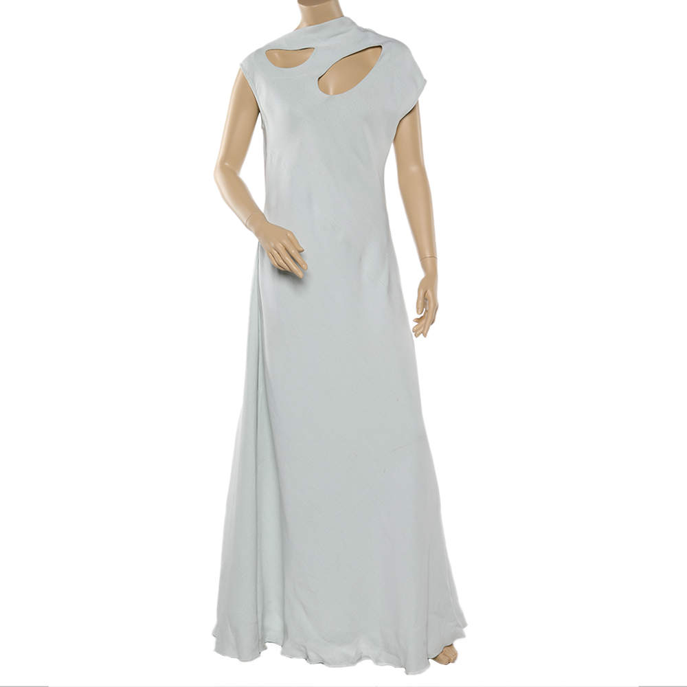Pre Owned Celine Pale Green Crepe Cut Out Detail Maxi Dress L
