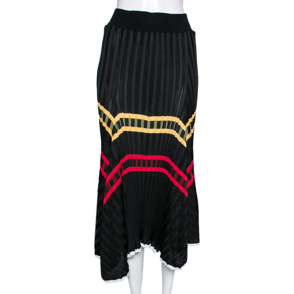 Celine Black Knit Striped Asymmetrical Midi Skirt S