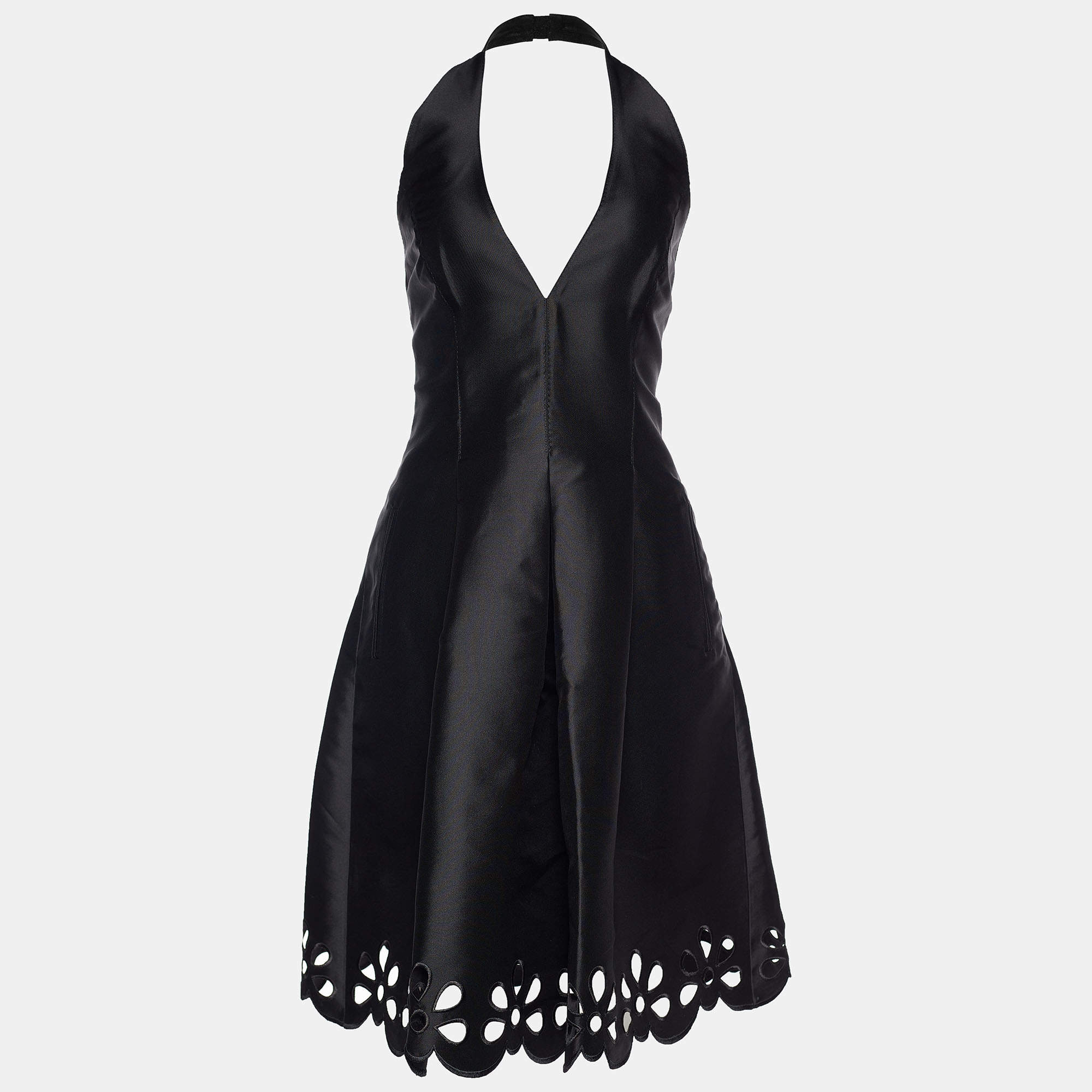 Pre Owned Celine Vintage Black Silk Halter Dress & Jacket Set L/XL
