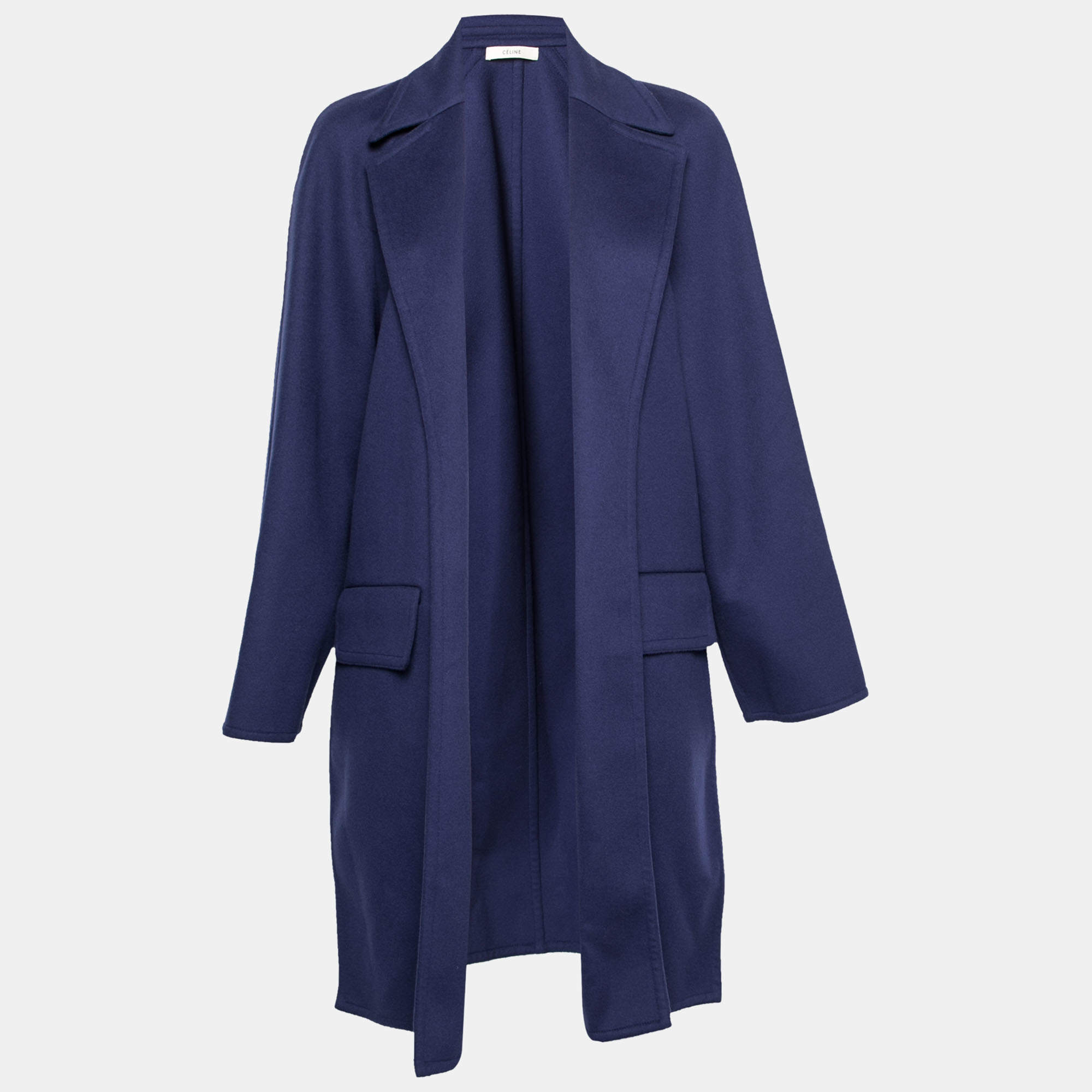 Celine Blue Wool Open Front Coat M