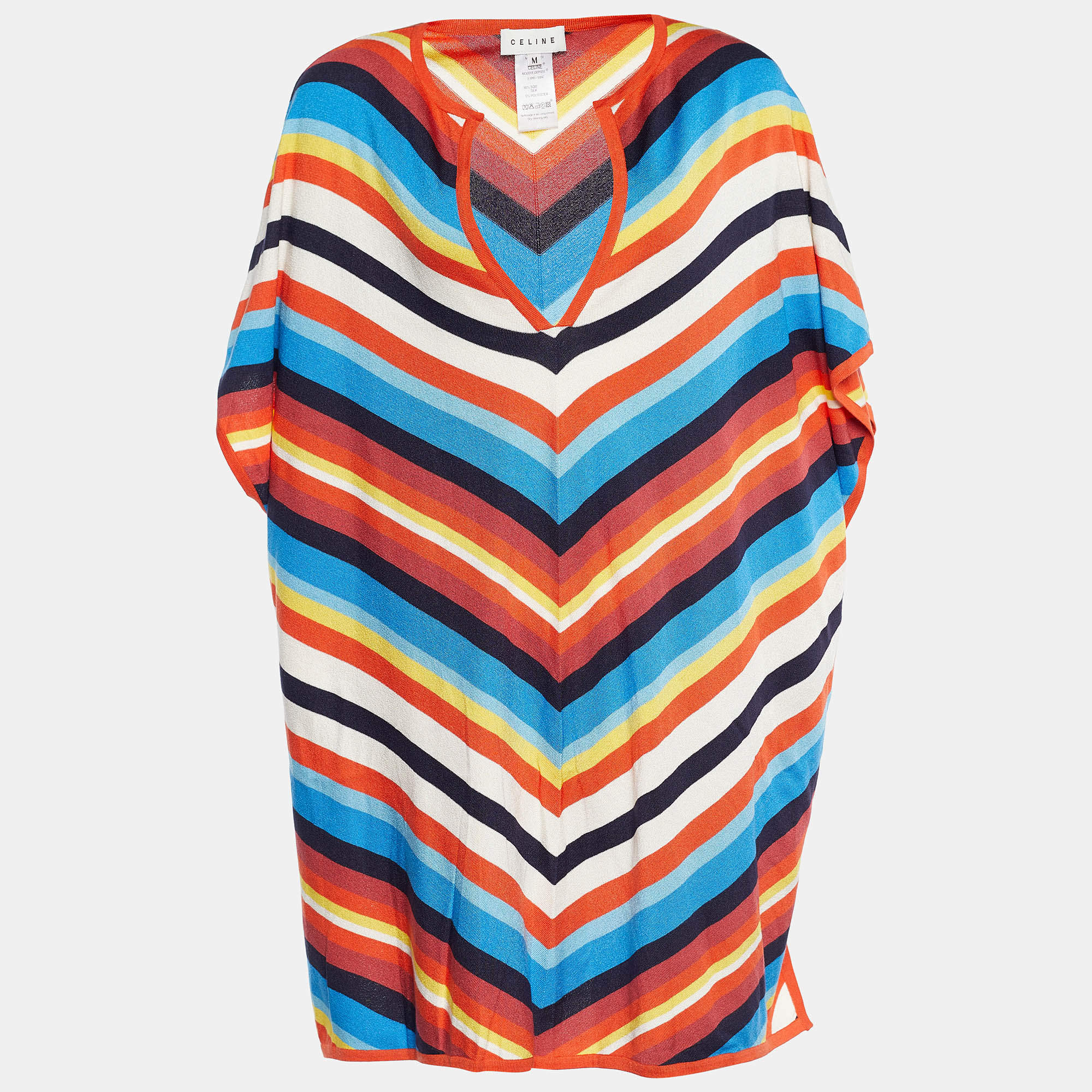 Pre Owned Celine Multicolor Striped Rib Knit Tunic M