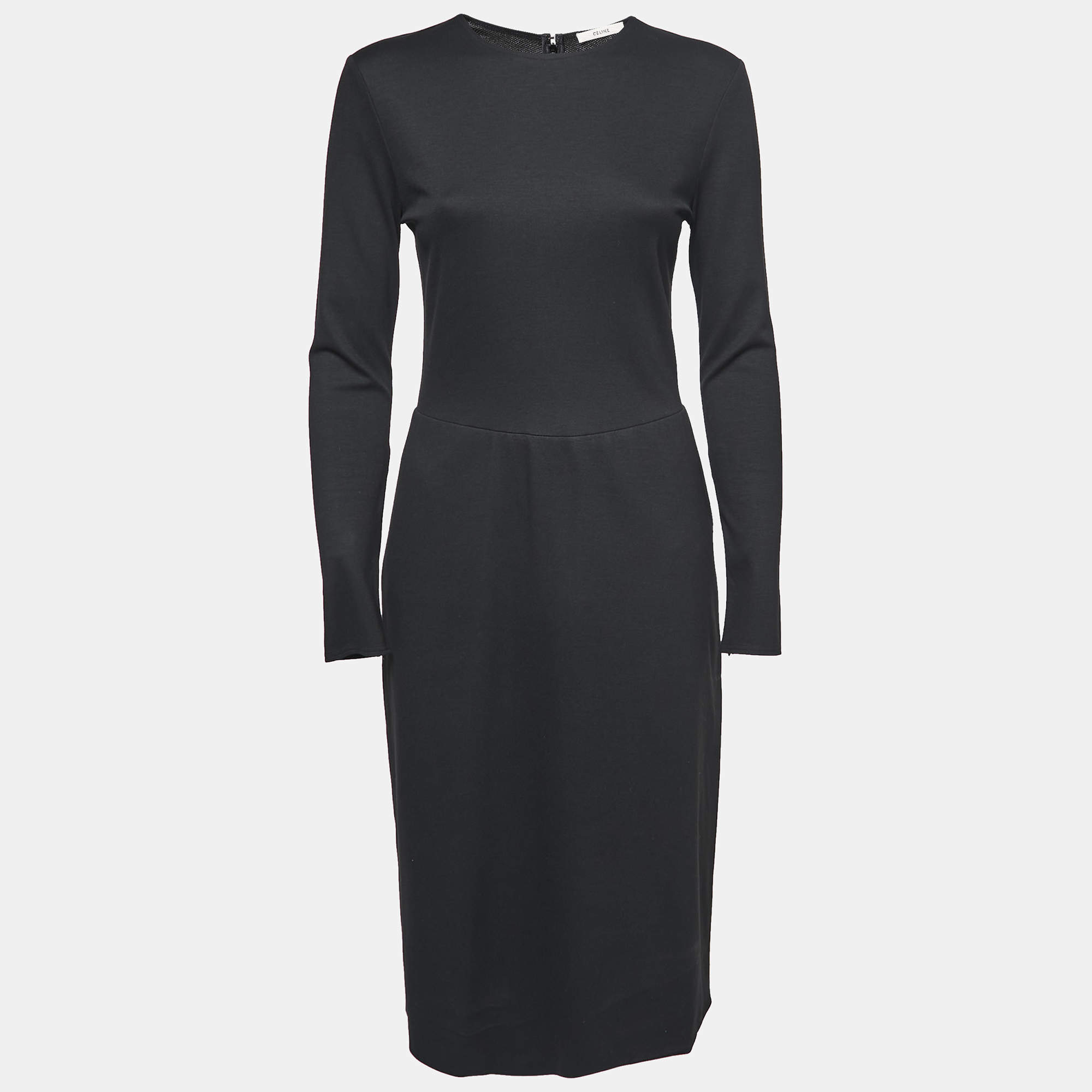 Pre Owned Celine Black Jersey Long Sleeves Midi Dress M