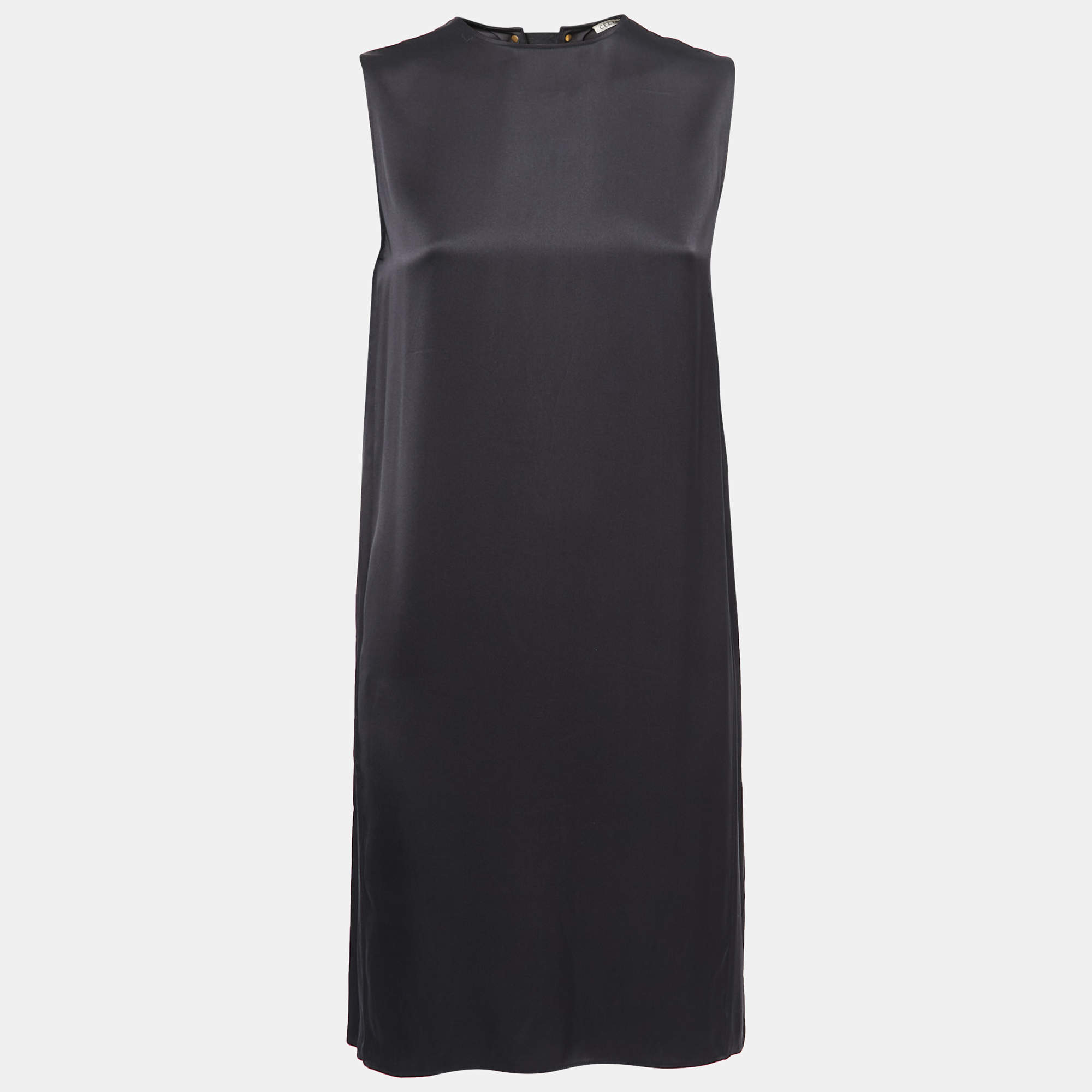 Pre Owned Celine Black Silk Satin Sleeveless Low Back Midi Dress S