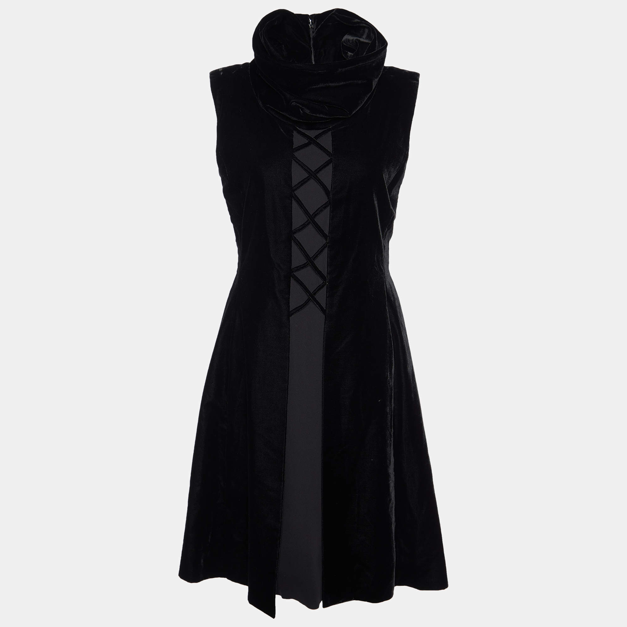 Celine Vintage Black Velvet & Silk Sleeveless Midi Dress L
