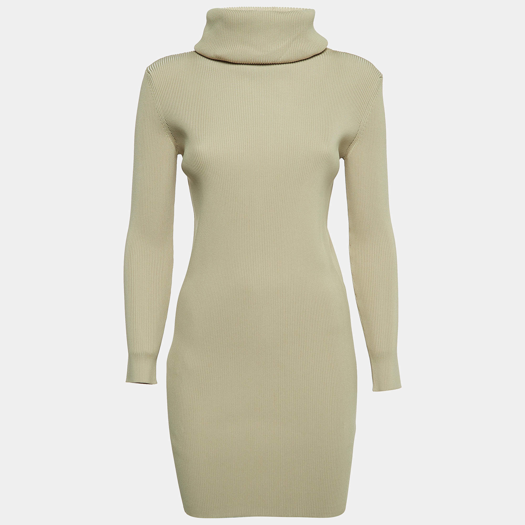 Pre Owned Celine Beige Knit Turtle Neck Mini Dress S
