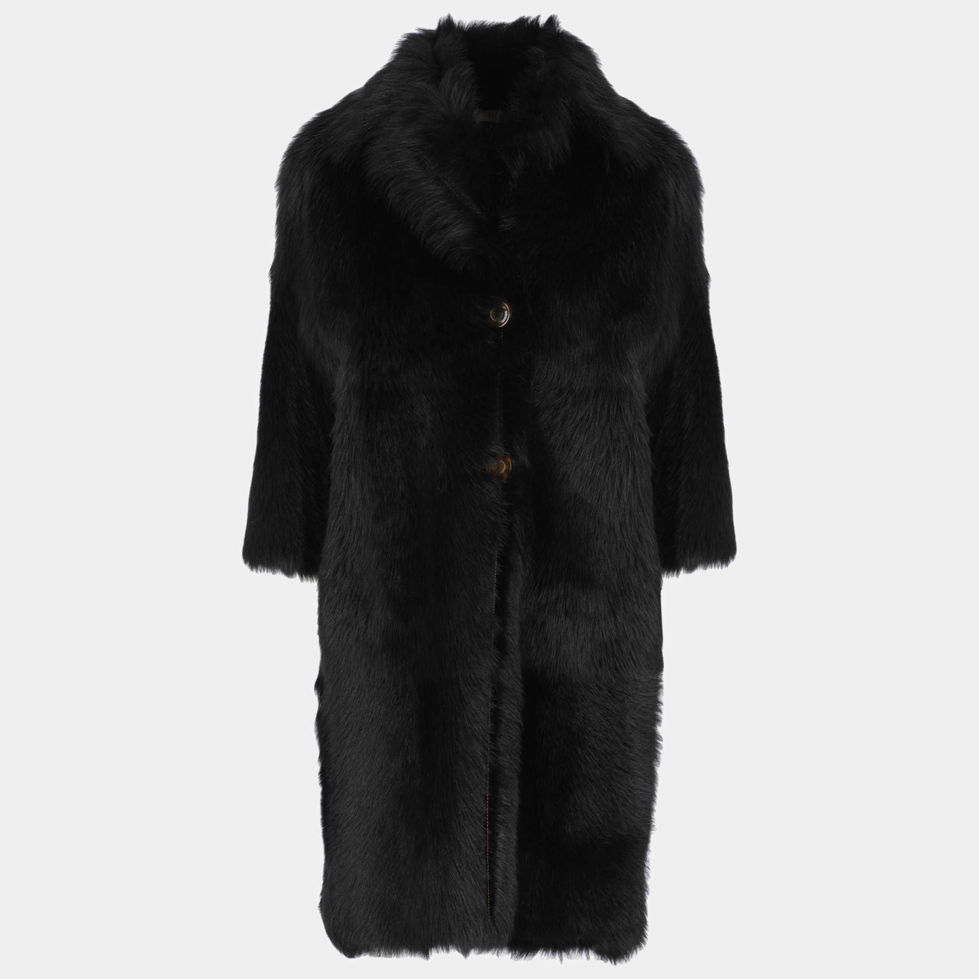 Pre Owned Celine Women's Leather Fur Coat - Black - M