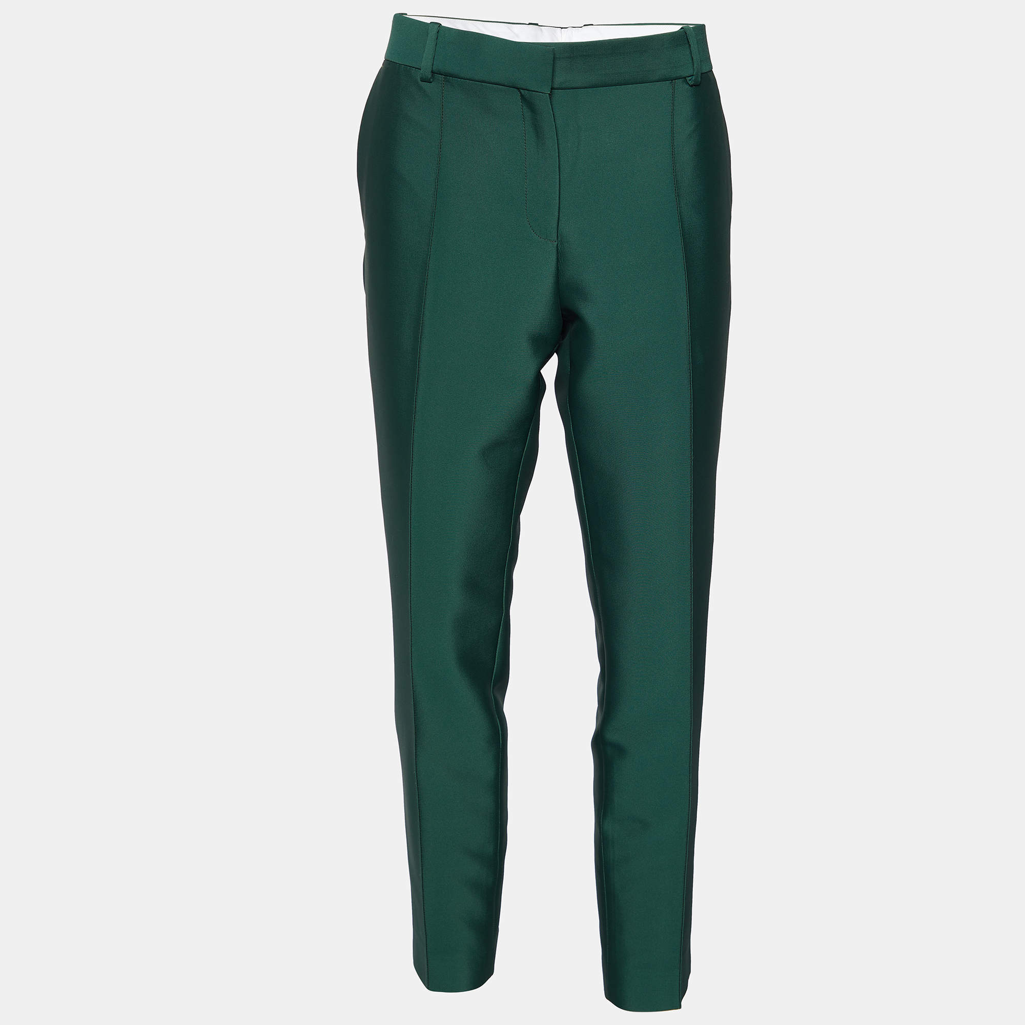 Pre Owned Celine Green Taffeta Tapered Trousers M