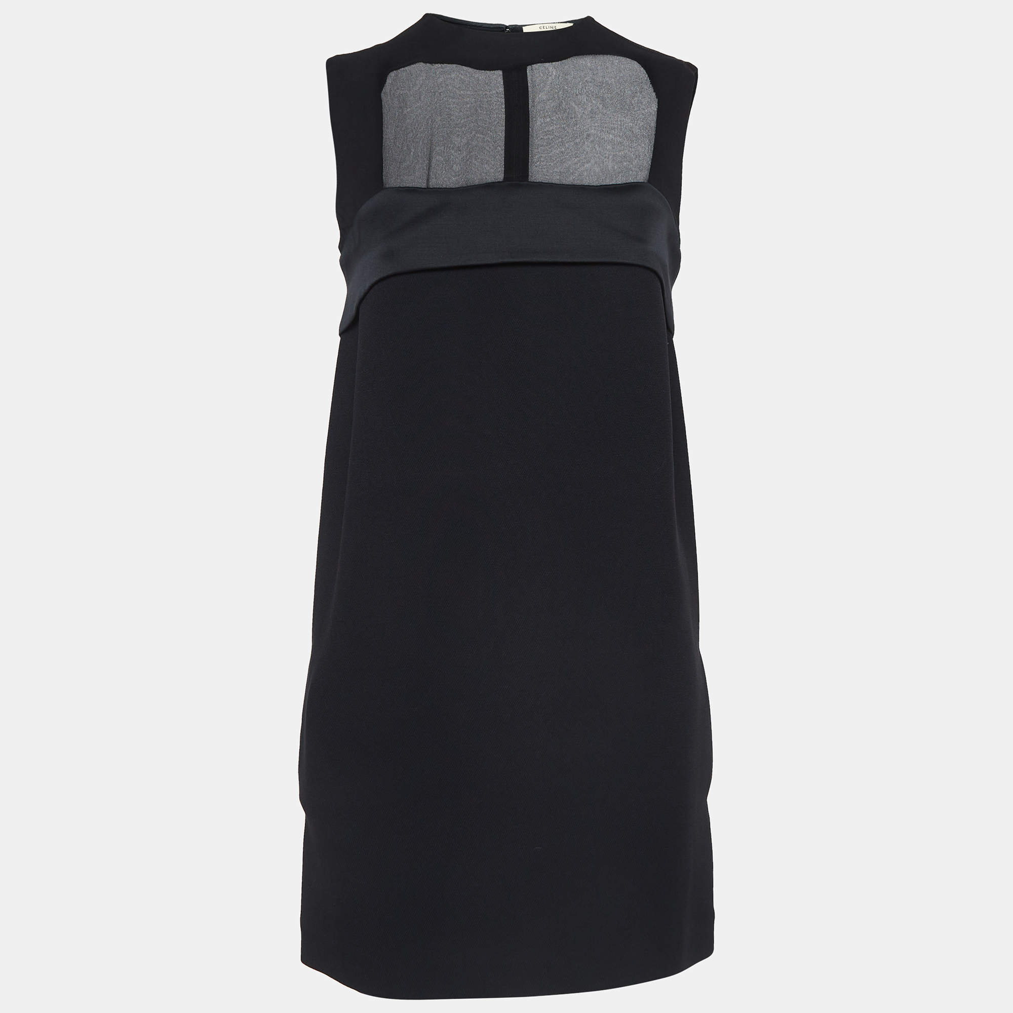 Pre Owned Celine Black Silk and Crepe Sleeveless Mini Dress S