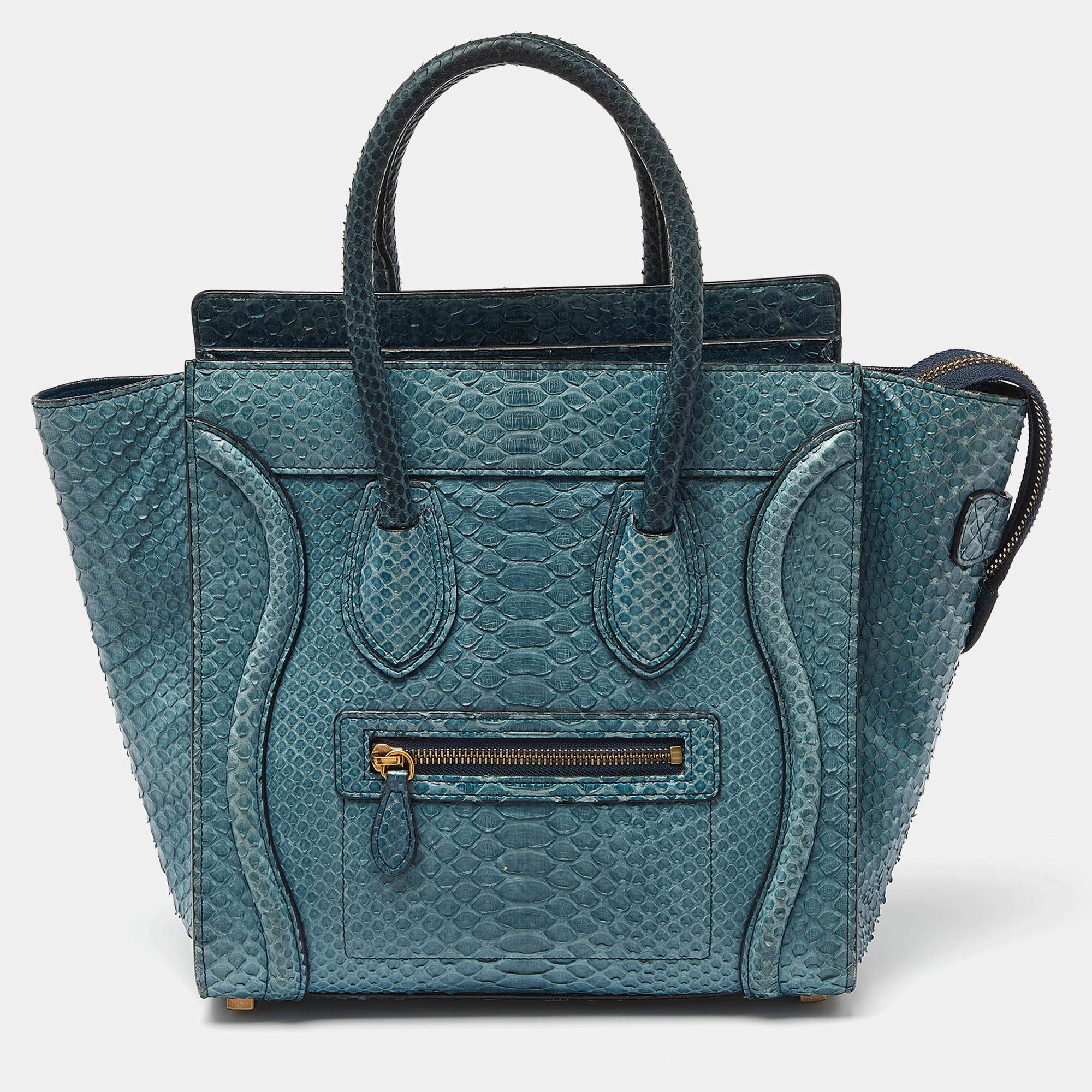 Pre Owned Celine Blue Python Micro Luggage Tote