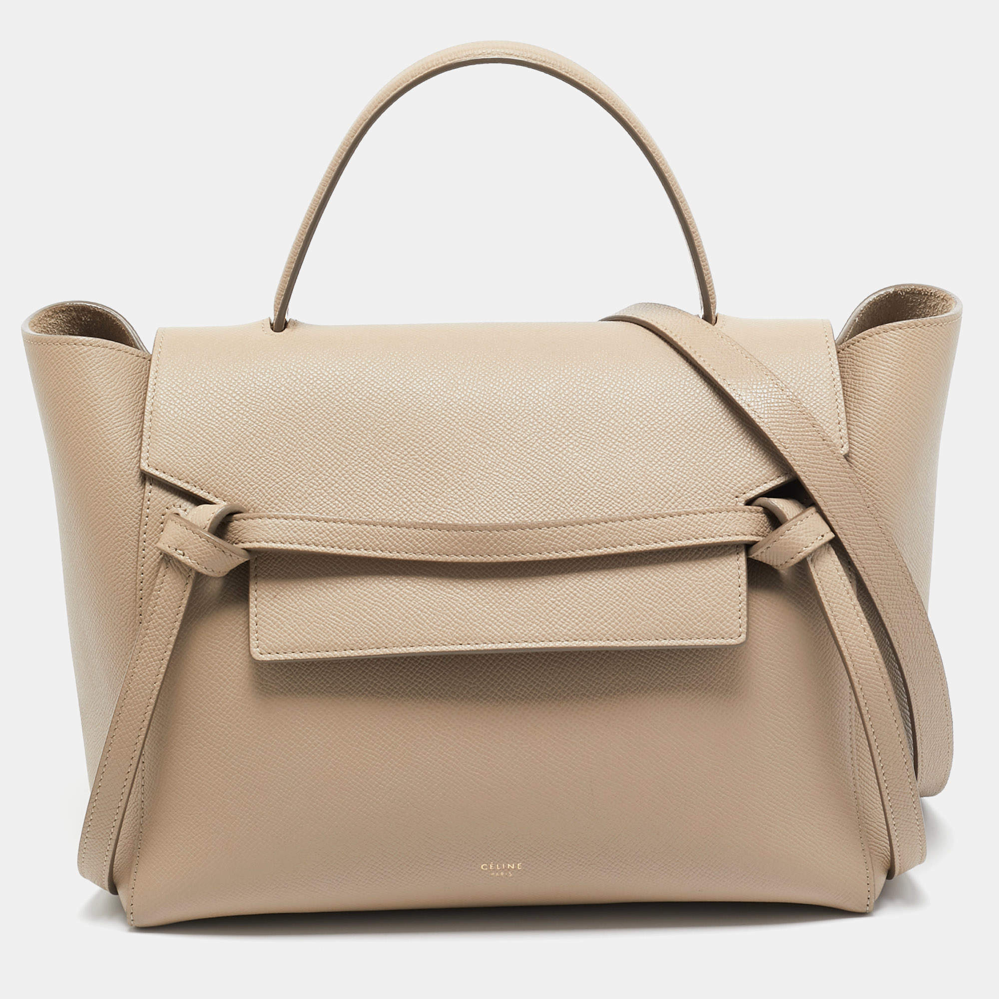 Pre Owned Celine Beige Leather Mini Belt Top Handle Bag