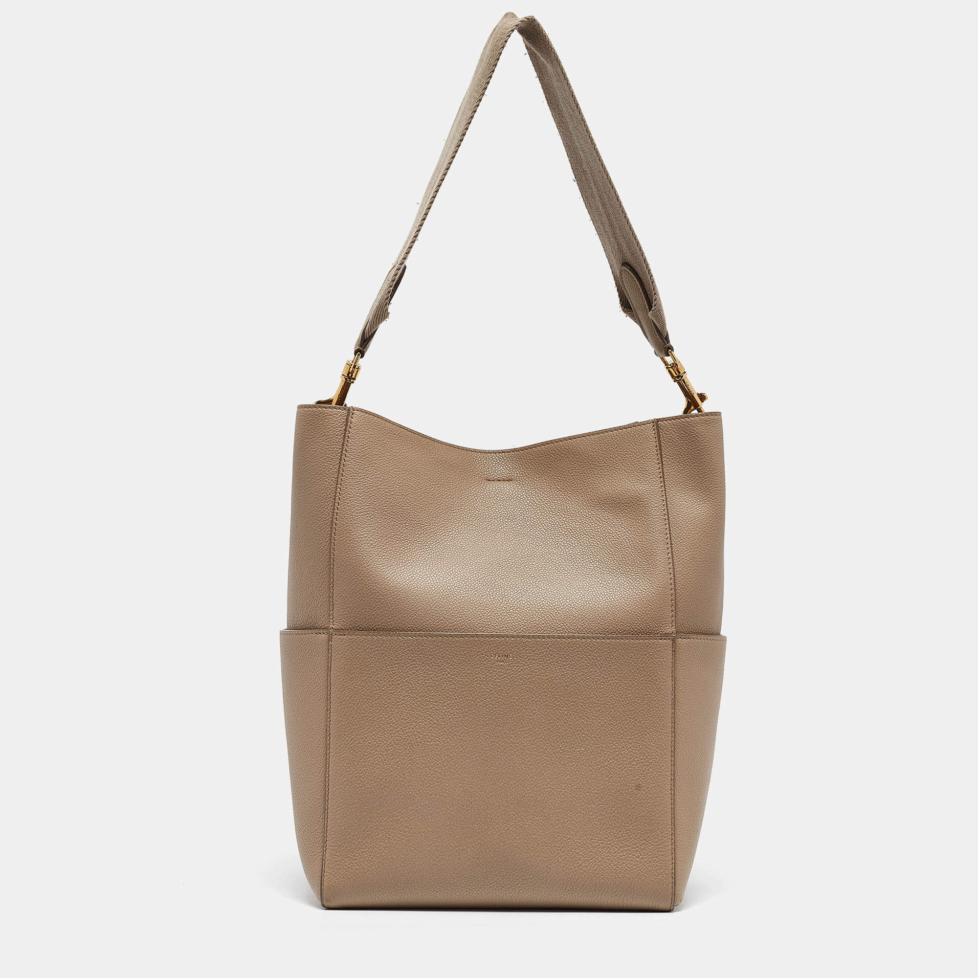 Pre Owned Celine Beige Leather Sangle Bucket Bag