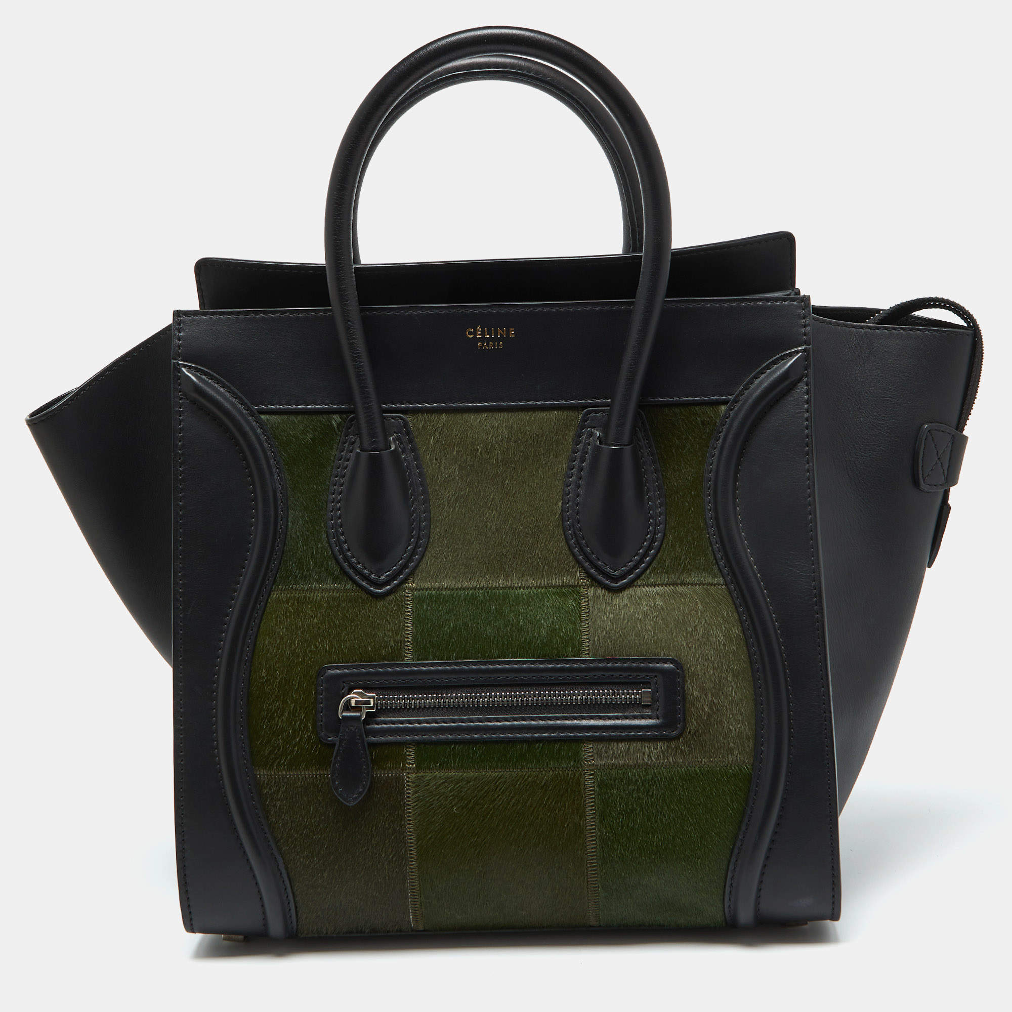 Pre Owned Celine Tricolor Calfhair and Leather Mini Luggage Tote