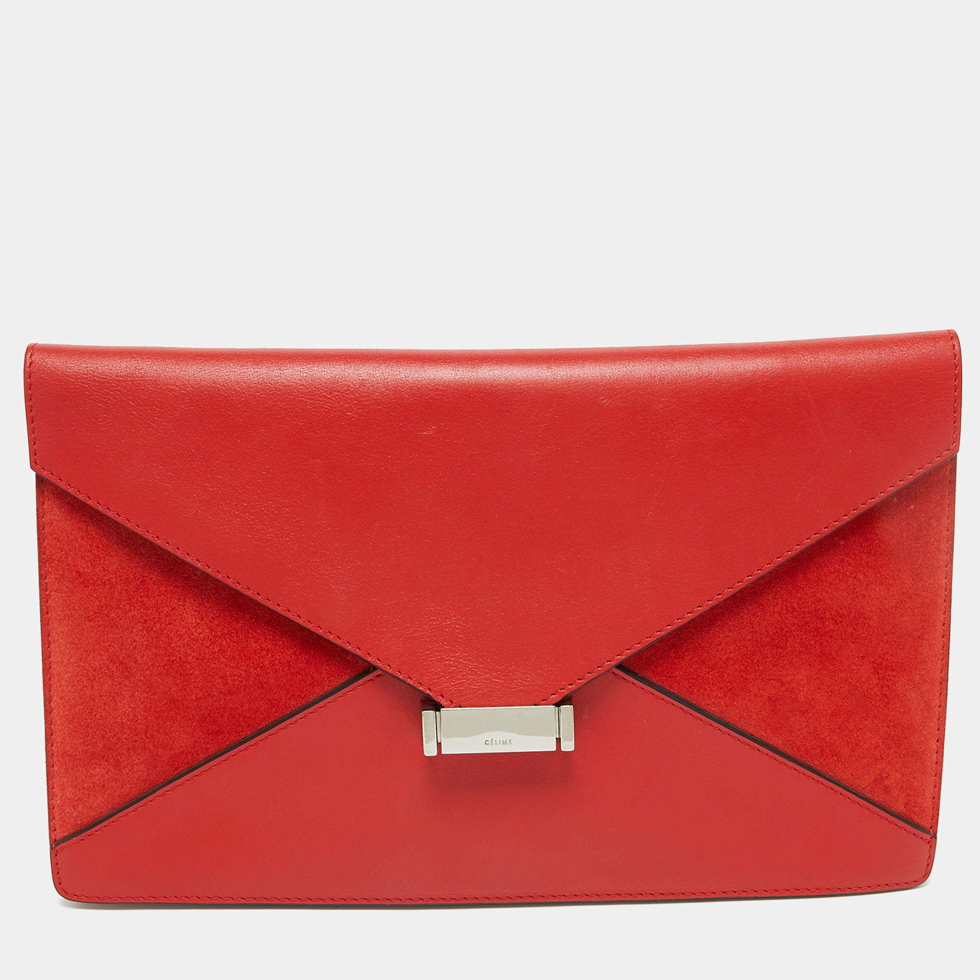 Pre Owned Celine Orange Suede and Leather Diamond Clutch