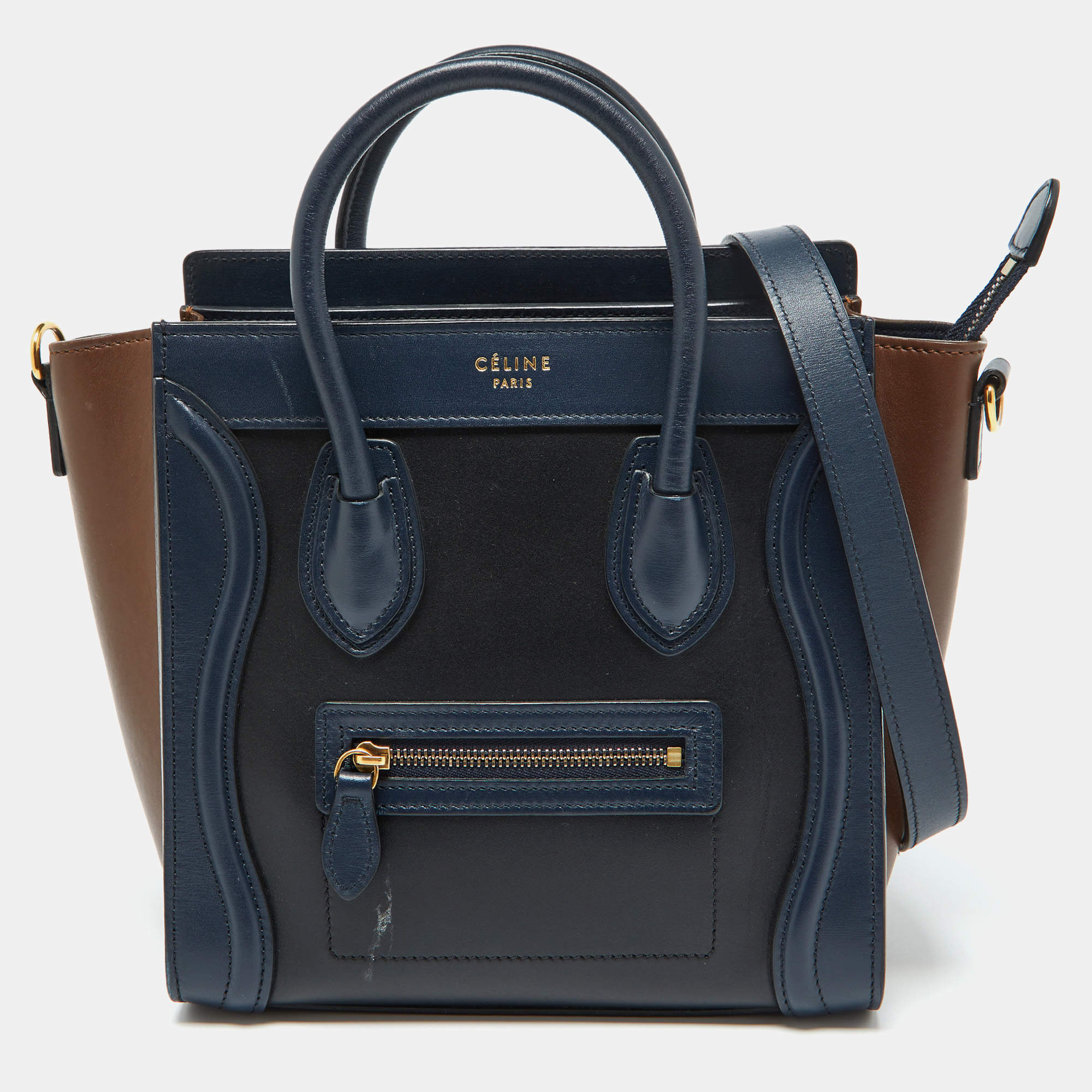 مملوكة مسبقًا حقيبة يد توتس سيلين نانو لاغيدج جلد وجلد ثعبان ثلاثي اللون 