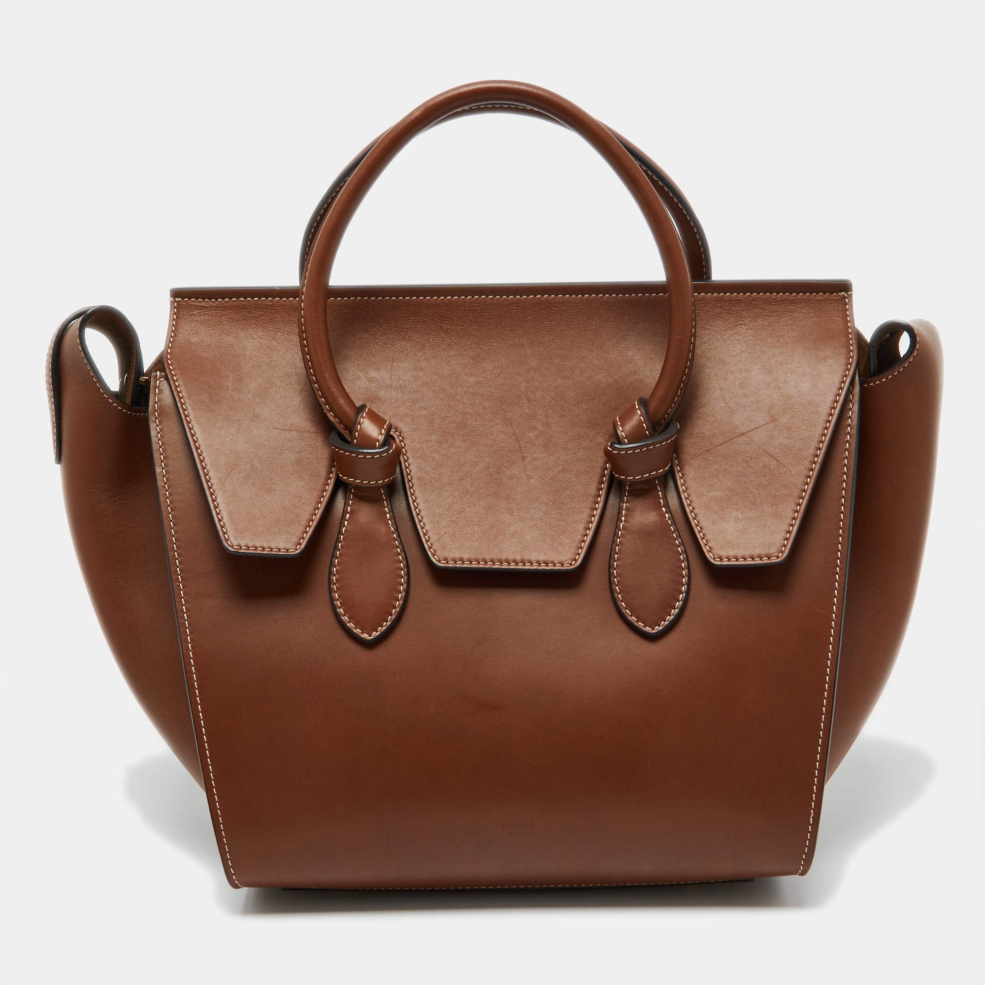 Pre Owned Celine Chestnut Leather Mini Tie Tote