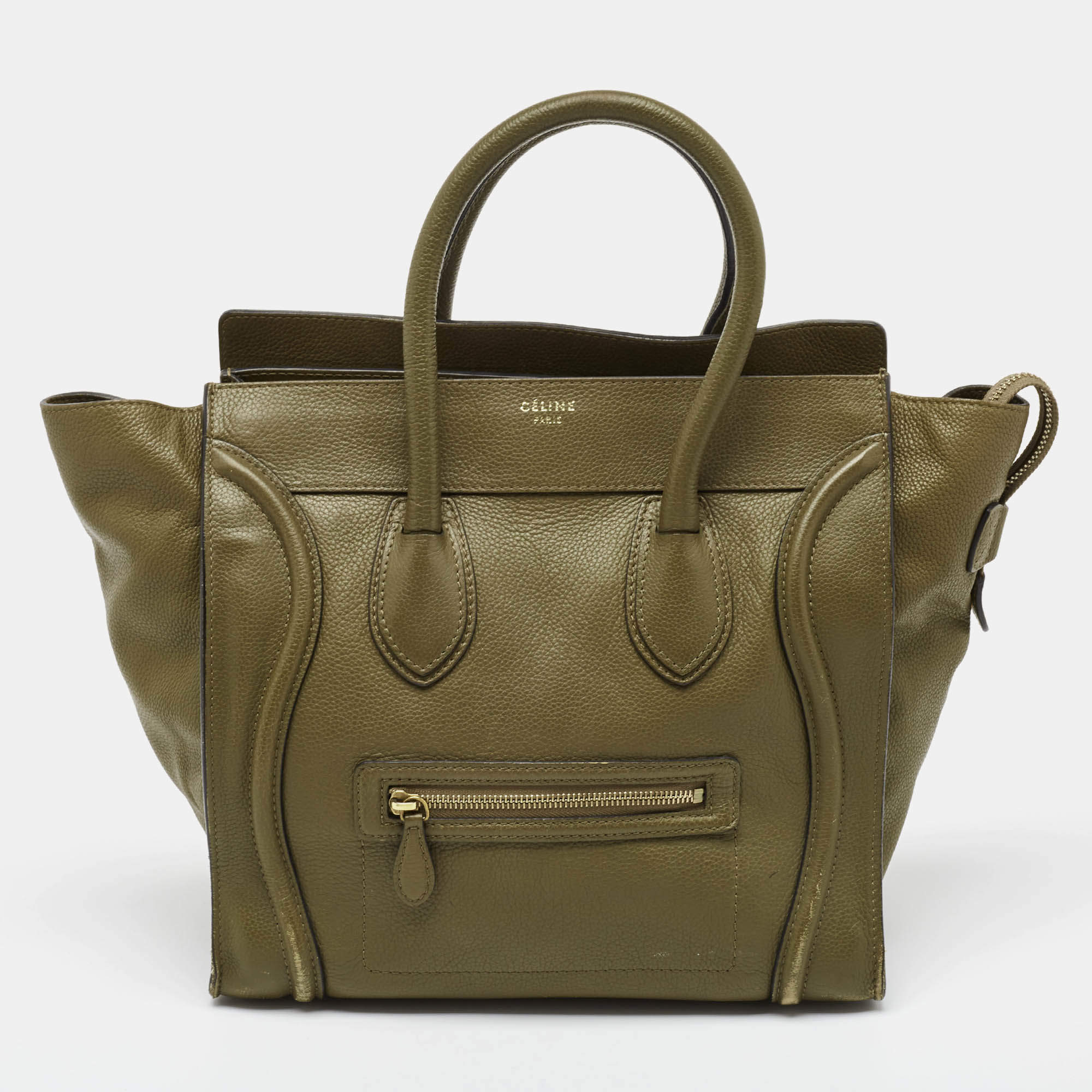 Celine Olive Green Leather Mini Luggage Tote