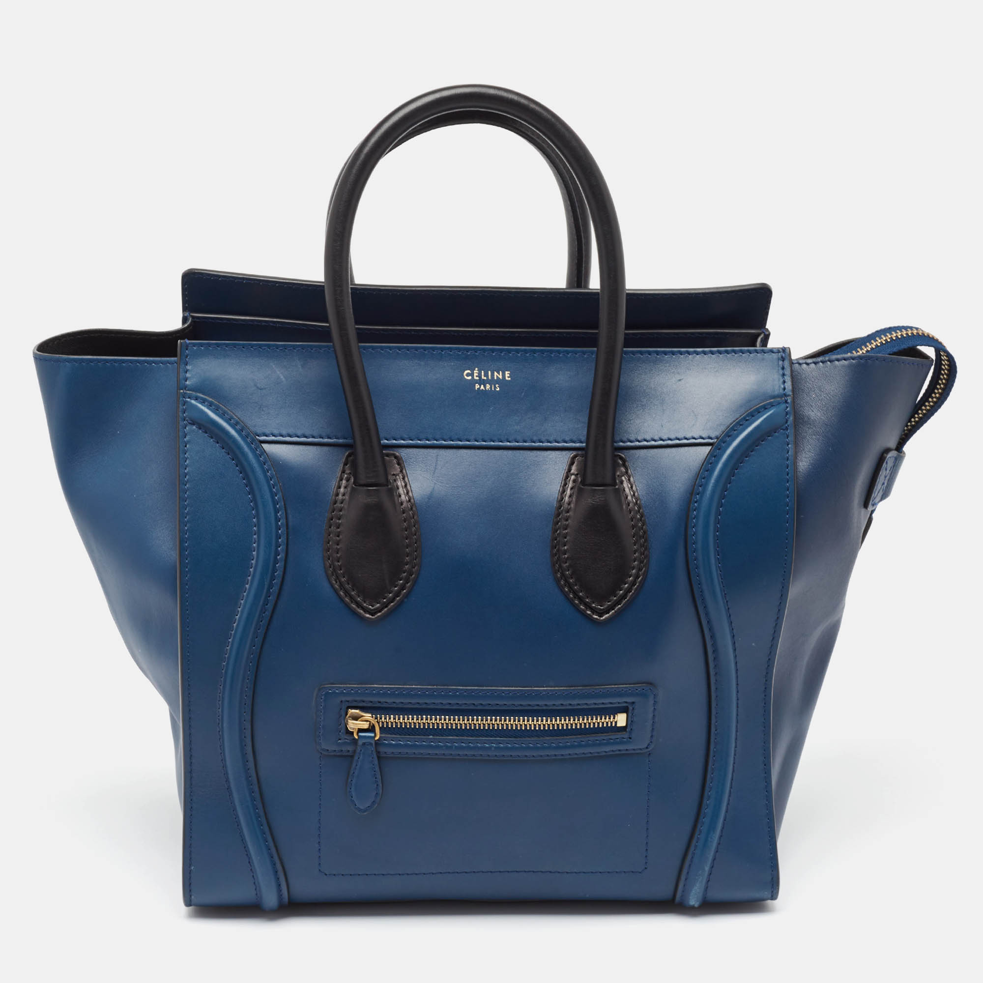 Pre Owned Celine Navy Blue/Black Leather Mini Luggage Tote