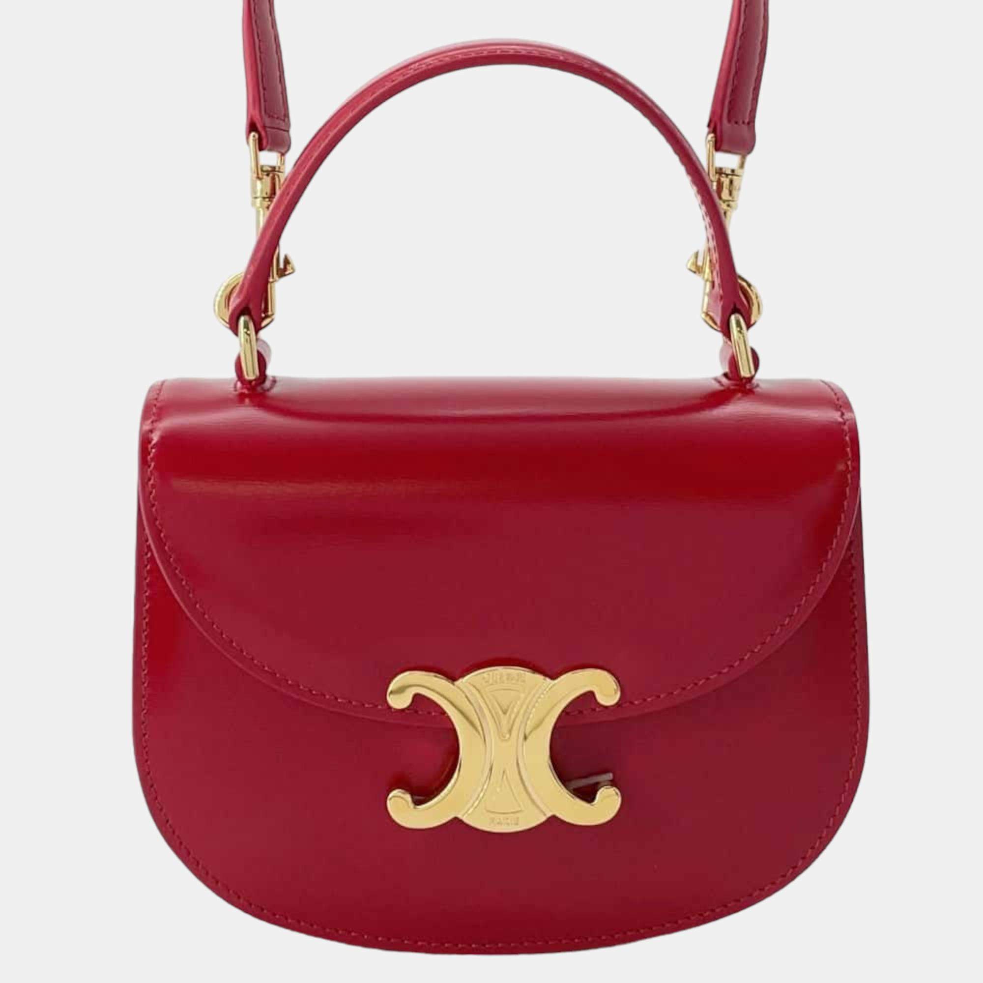 Celine Red Shiny Calfskin Leather Teen Besace Clea Triomphe Shoulder Bag