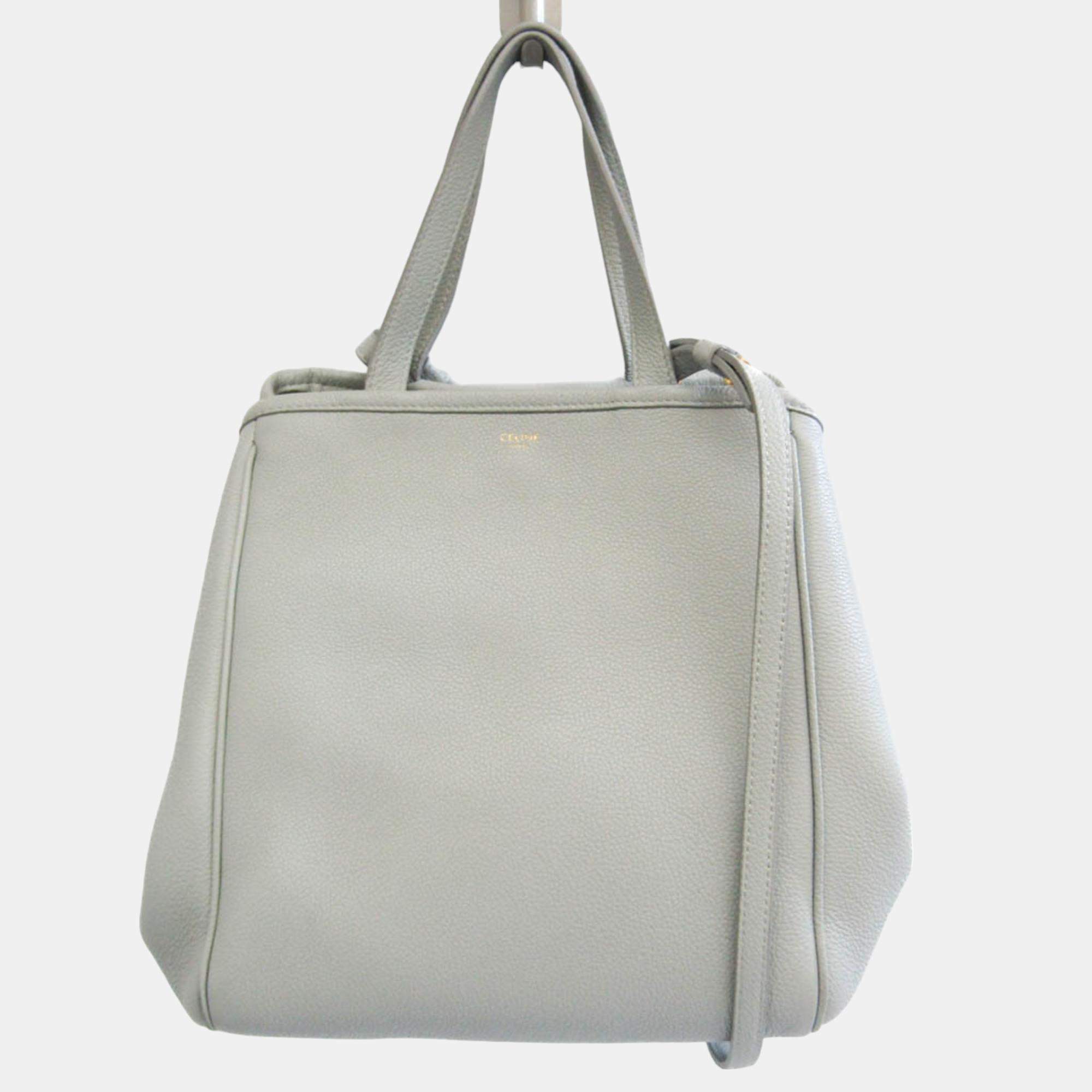 Celine Light Blue Grey Leather Medium Cabas Phantom Tote Bag