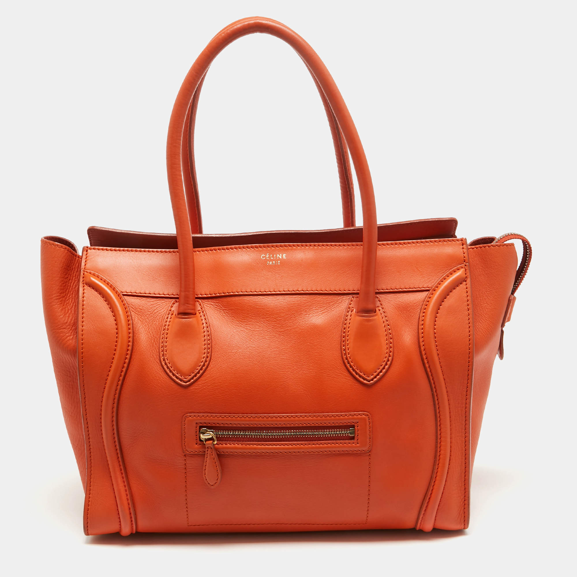 Celine Orange Leather Shoulder Luggage Tote