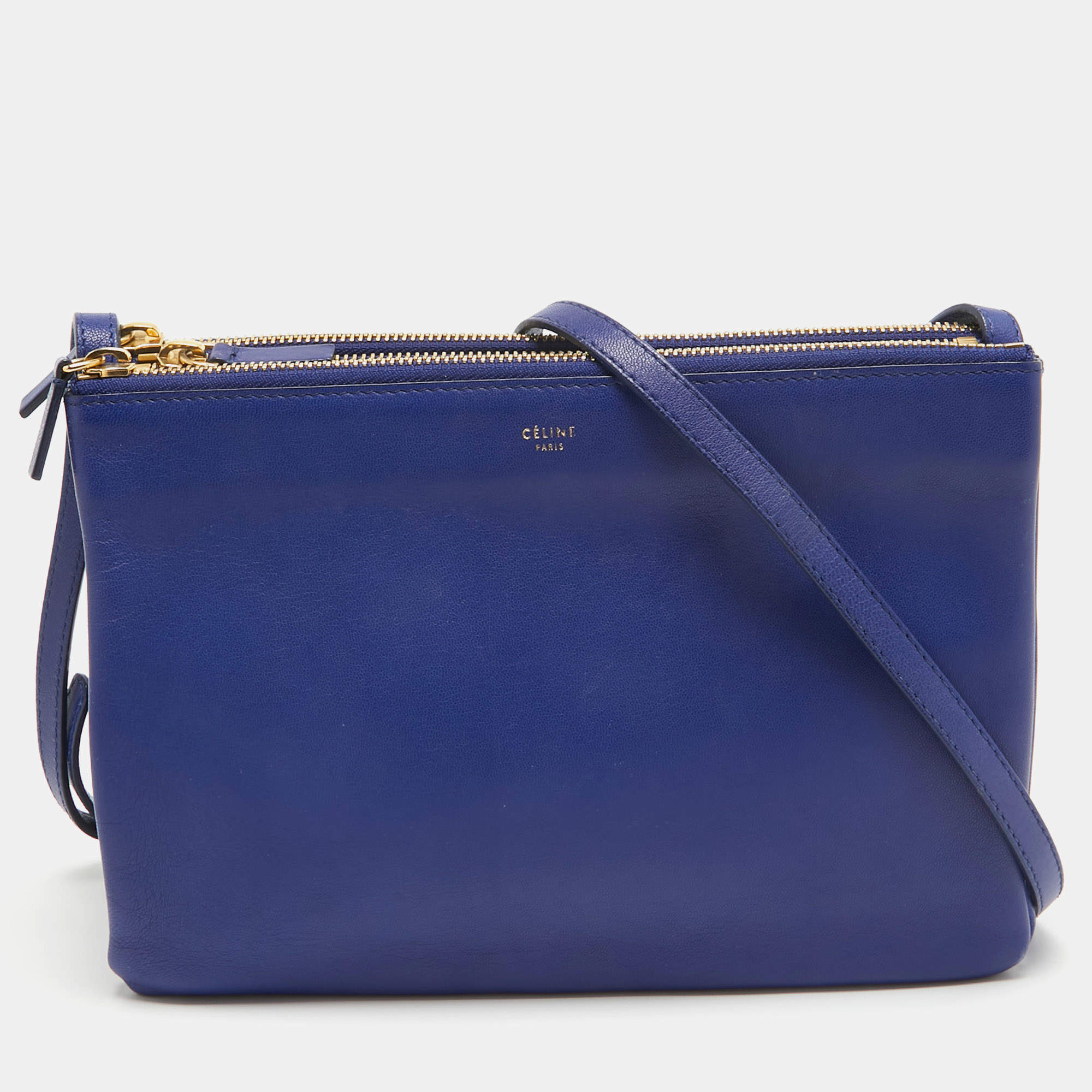 Pre Owned Celine Blue Leather Large Trio Crossbody Bag