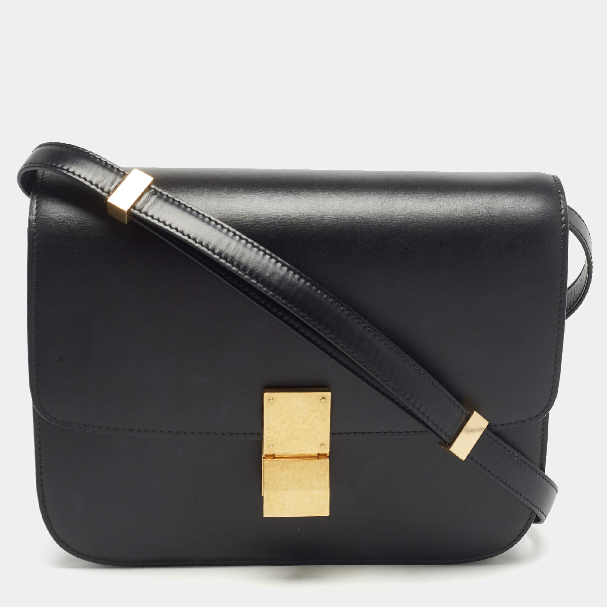 Pre Owned Celine Black Leather Medium Classic Box Shoulder Bag