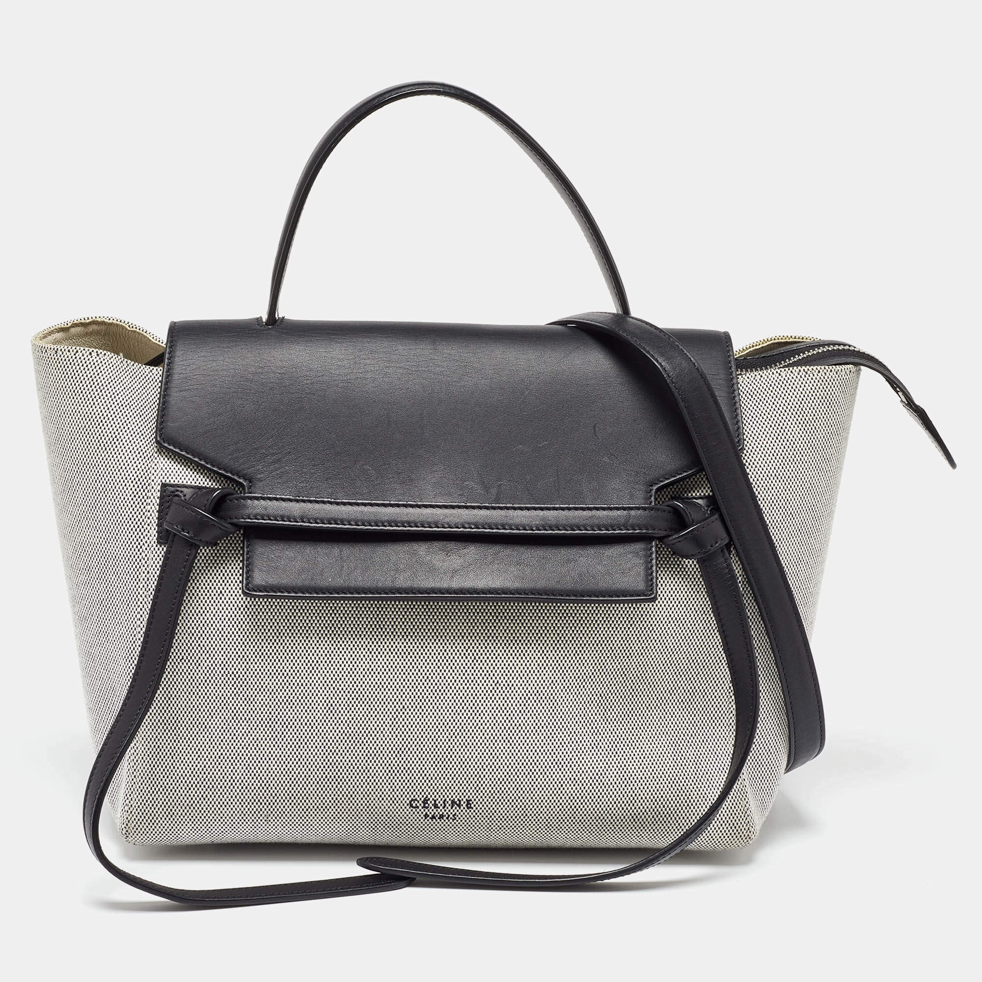 Pre Owned حقيبة سيلين ميني بيلت جلد أسود/ أخضر تفاحي بيد علوية