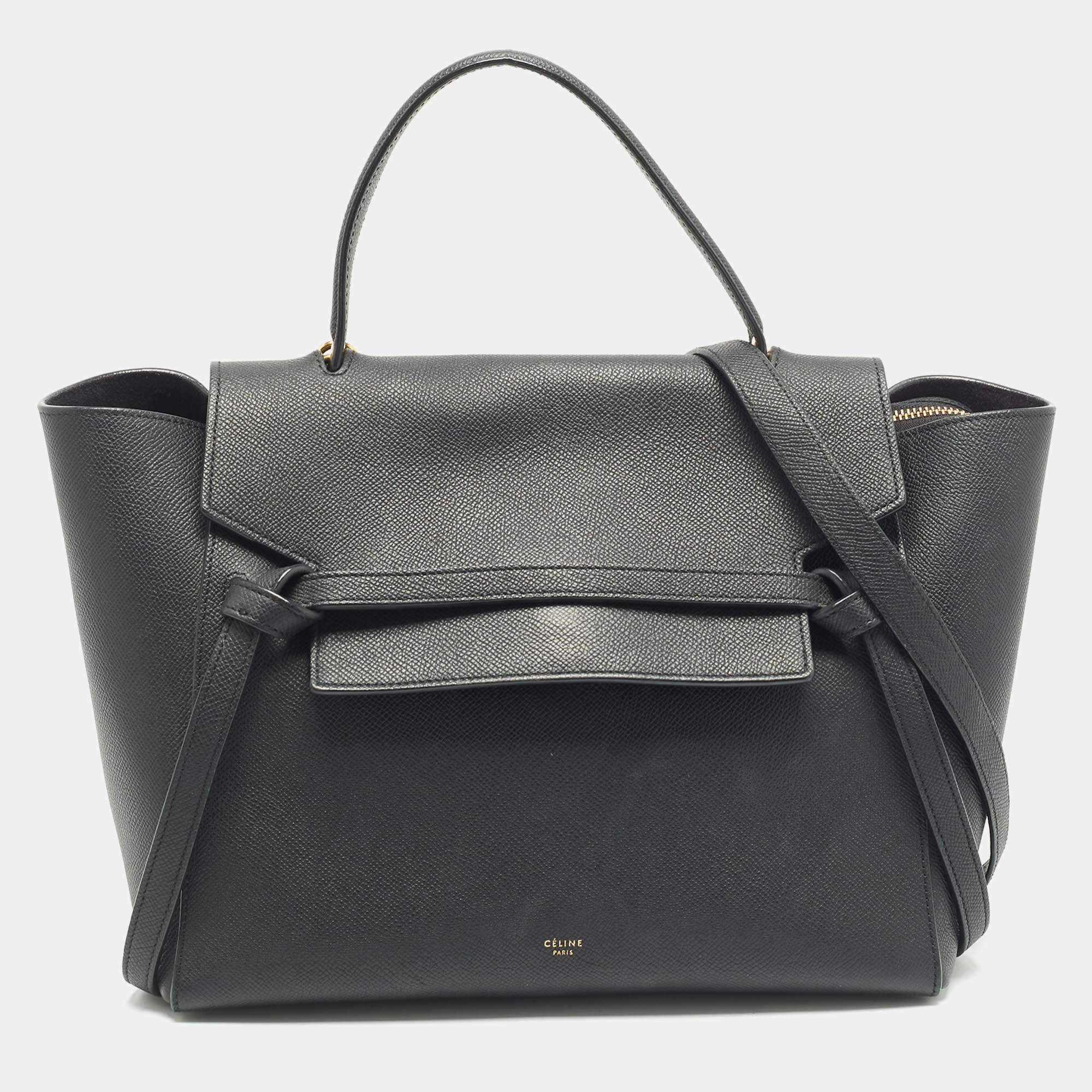 Celine Black Leather Micro Belt Top Handle Bag