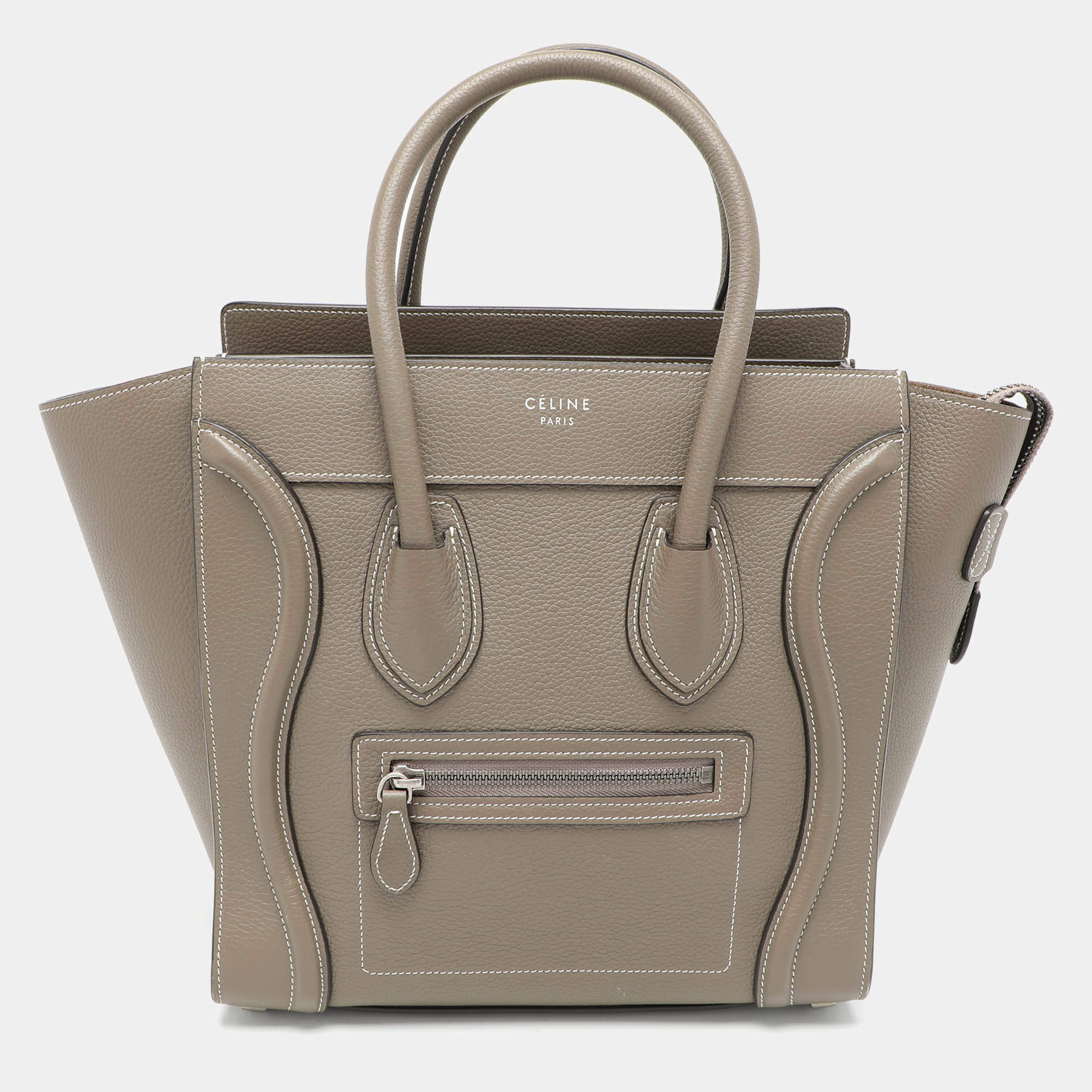 Pre Owned Celine Beige Leather Micro Luggage Tote