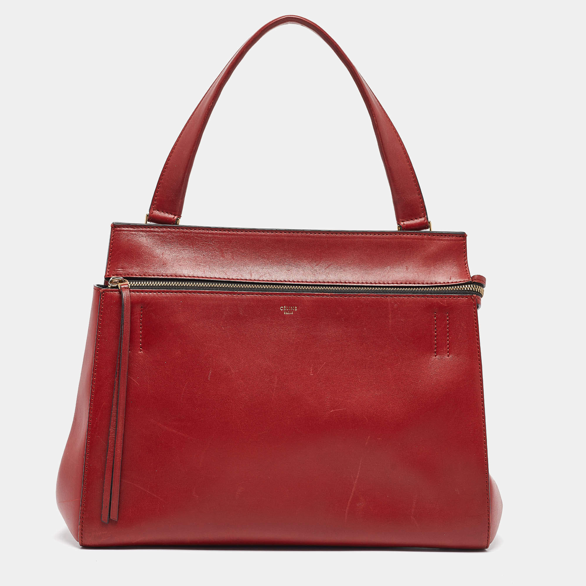 Pre Owned Celine Red Leather Medium Edge Top Handle Bag