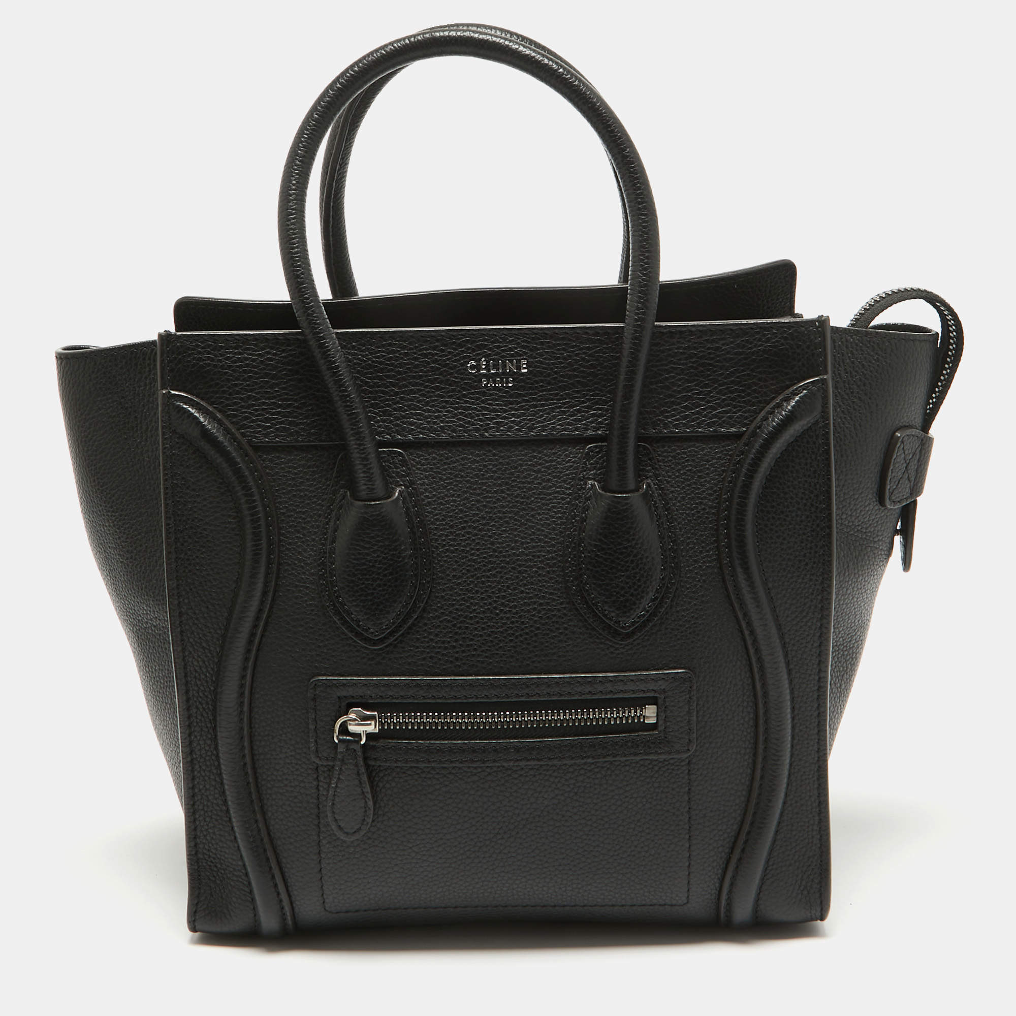 Pre Owned Celine Black Leather Micro Luggage Tote
