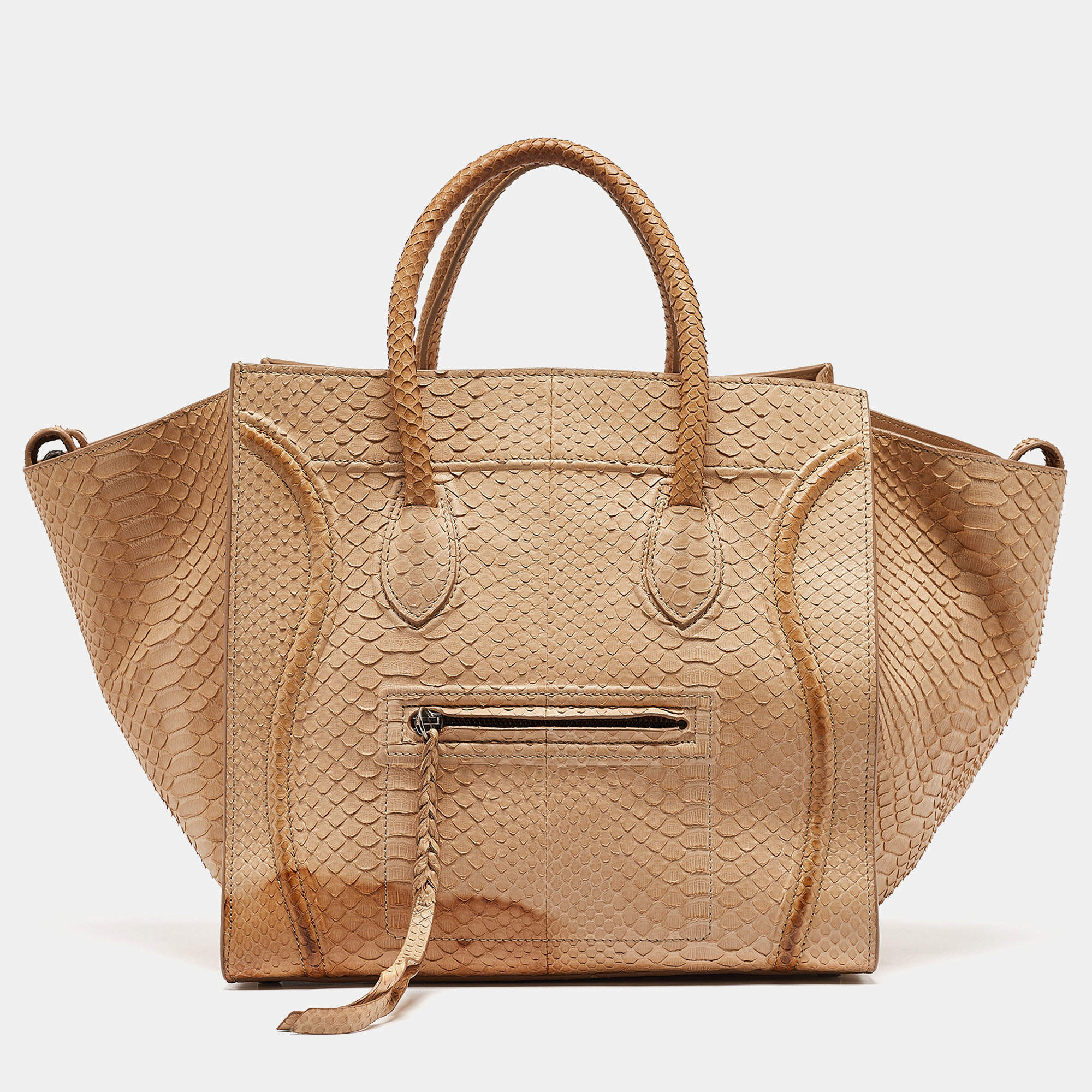 Pre Owned Celine Tan Python Medium Luggage Phantom Tote