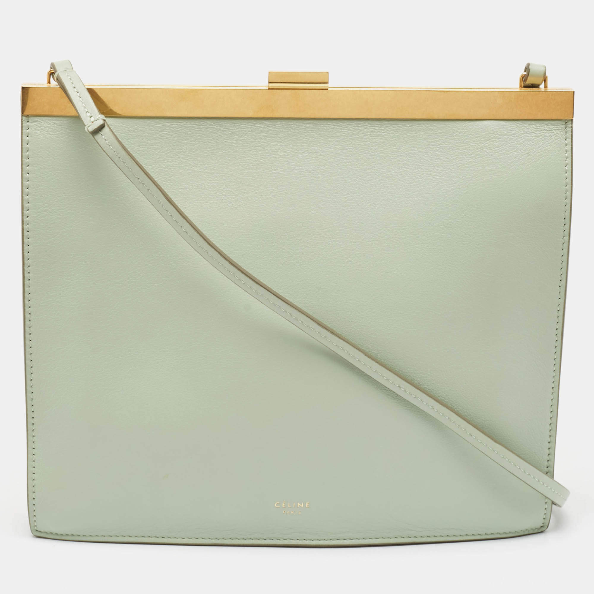 Celine Light Green Leather Clasp Crossbody bBag