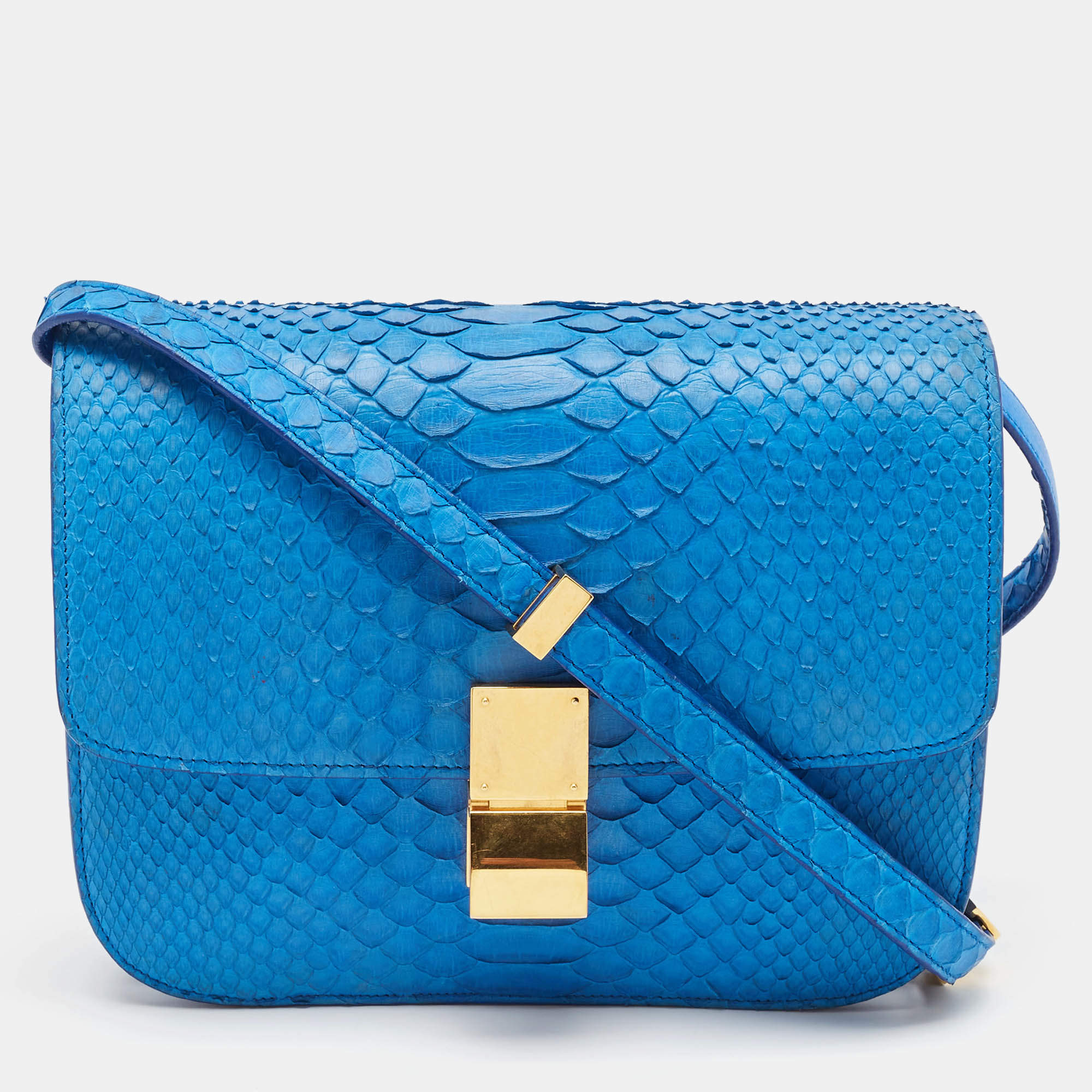 Celine Blue Python Medium Classic Box Shoulder Bag