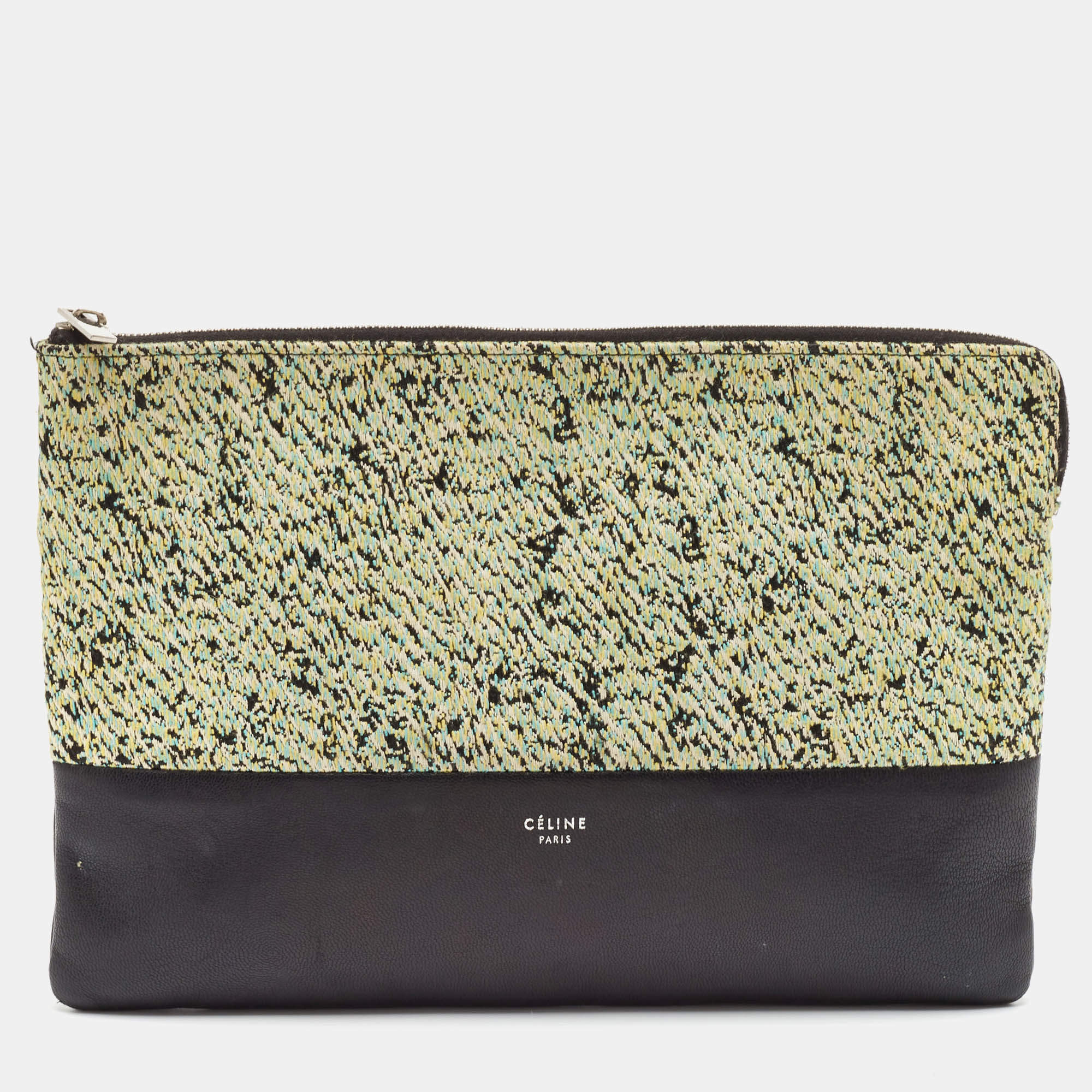 Celine Green/Black Textured Fabric and Leather Solo Pouch