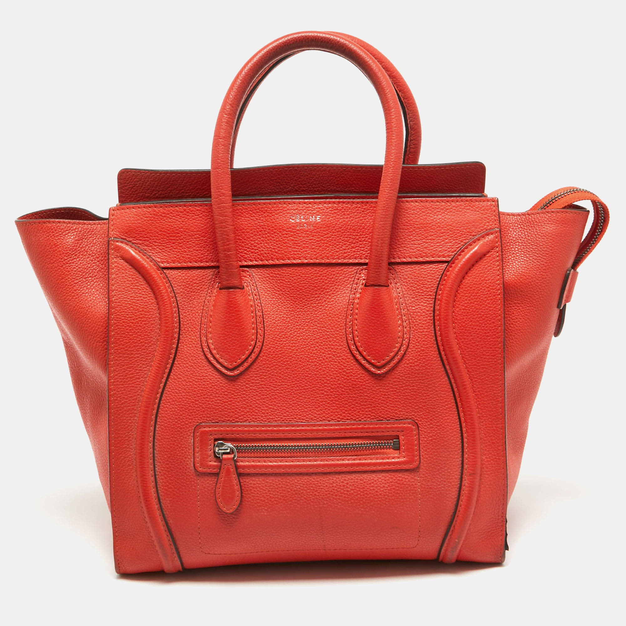 Celine Orange Leather Mini Luggage Tote