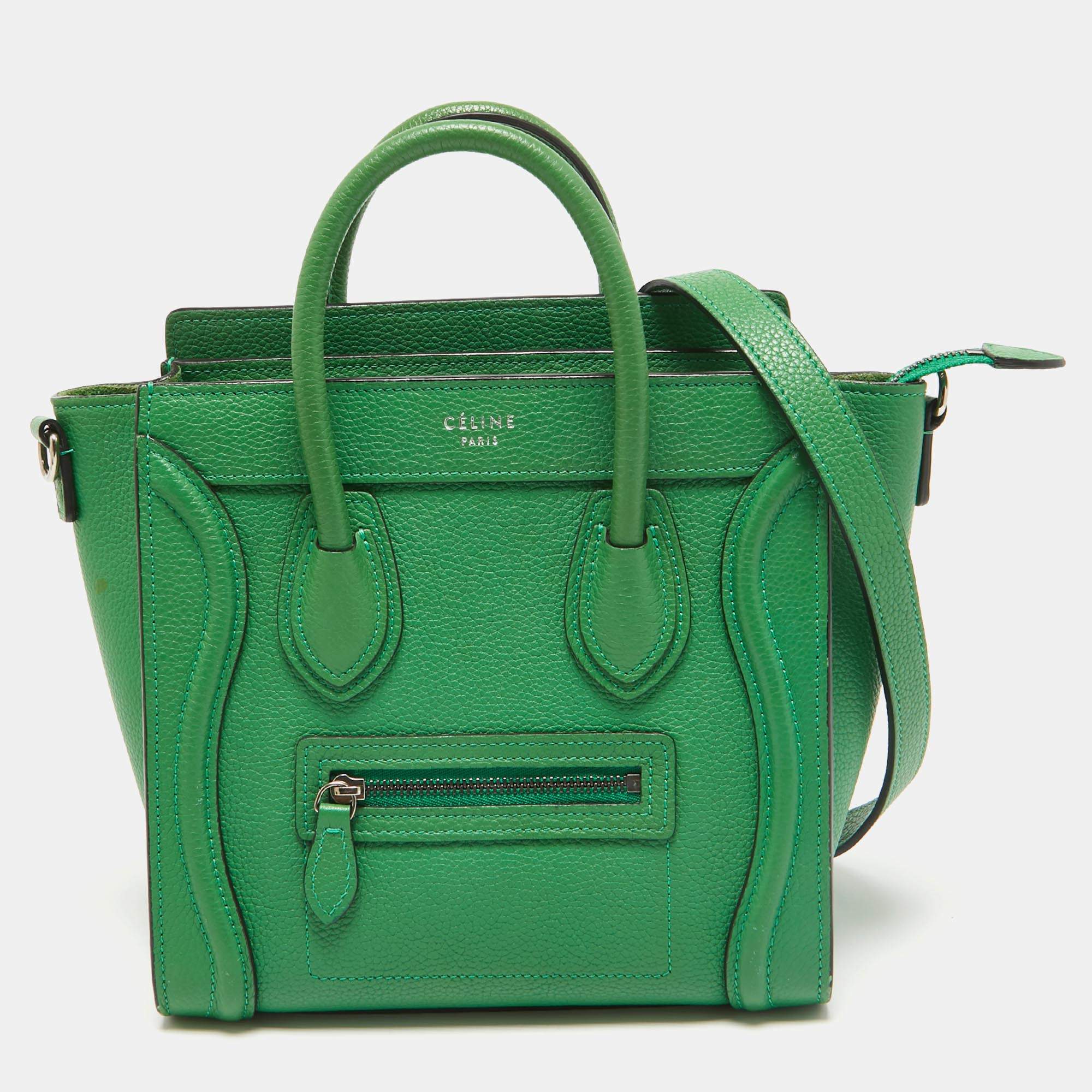 Pre Owned Celine Green Leather Nano Luggage Tote