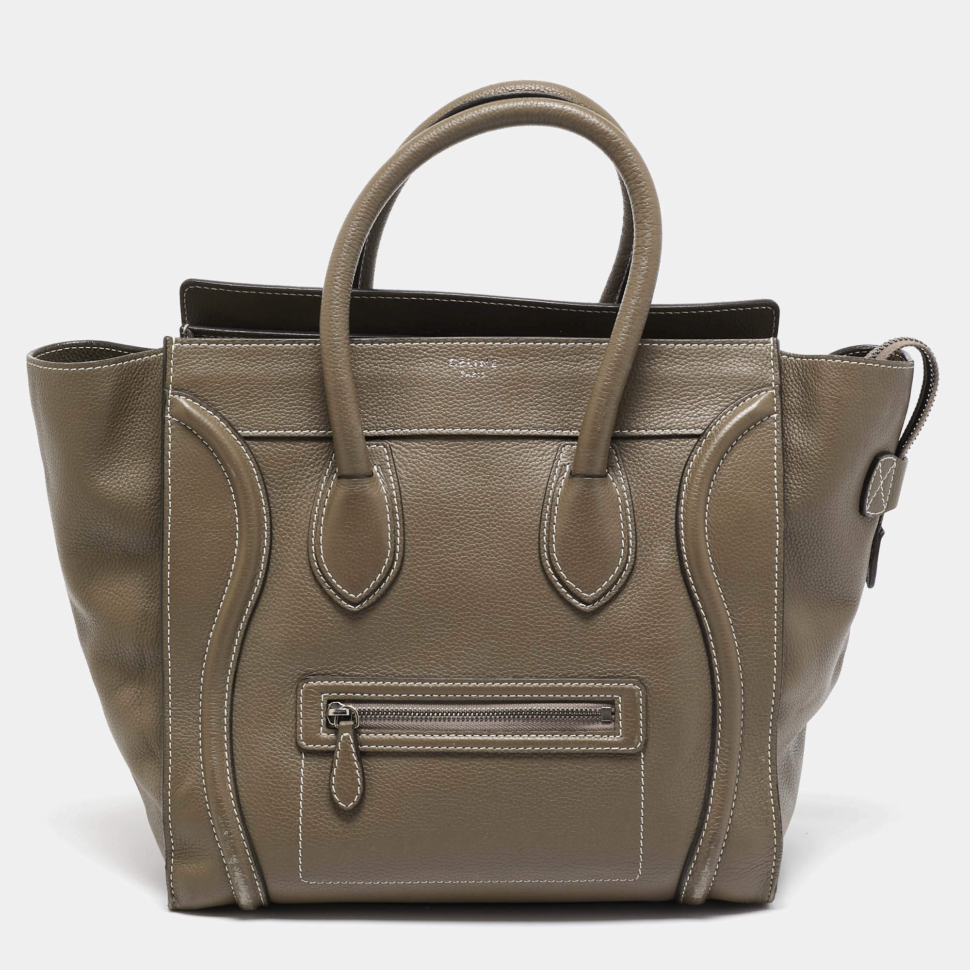 Celine Dark Beige Leather Mini Luggage Tote