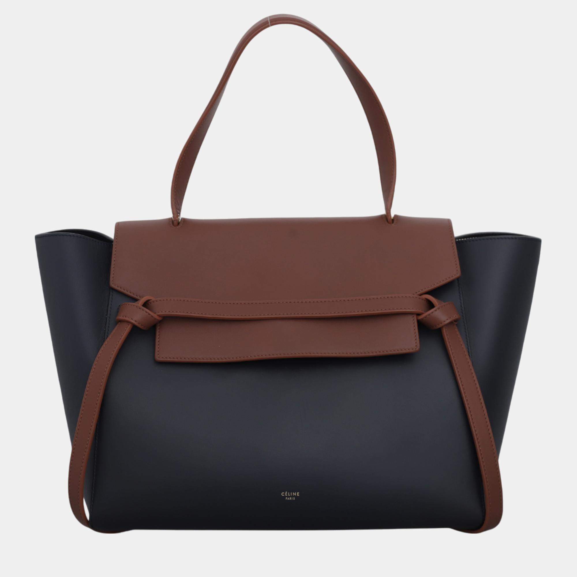 Celine Navy Blue, Terracotta Leather Bicolor Belt Bag 